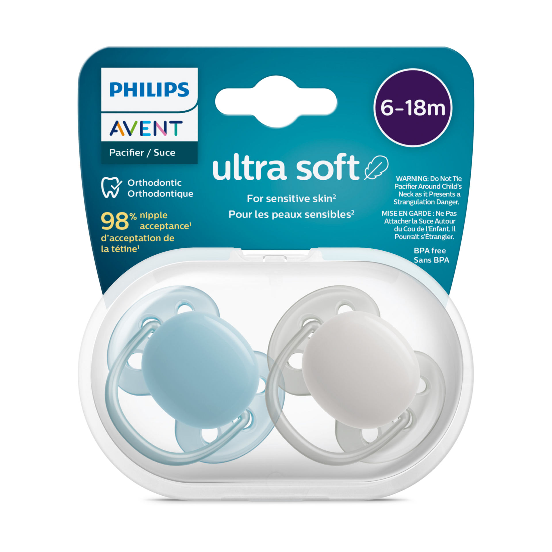 Philips Avent Ultra Soft Pacifier, 6-18 Months (4 Pack).