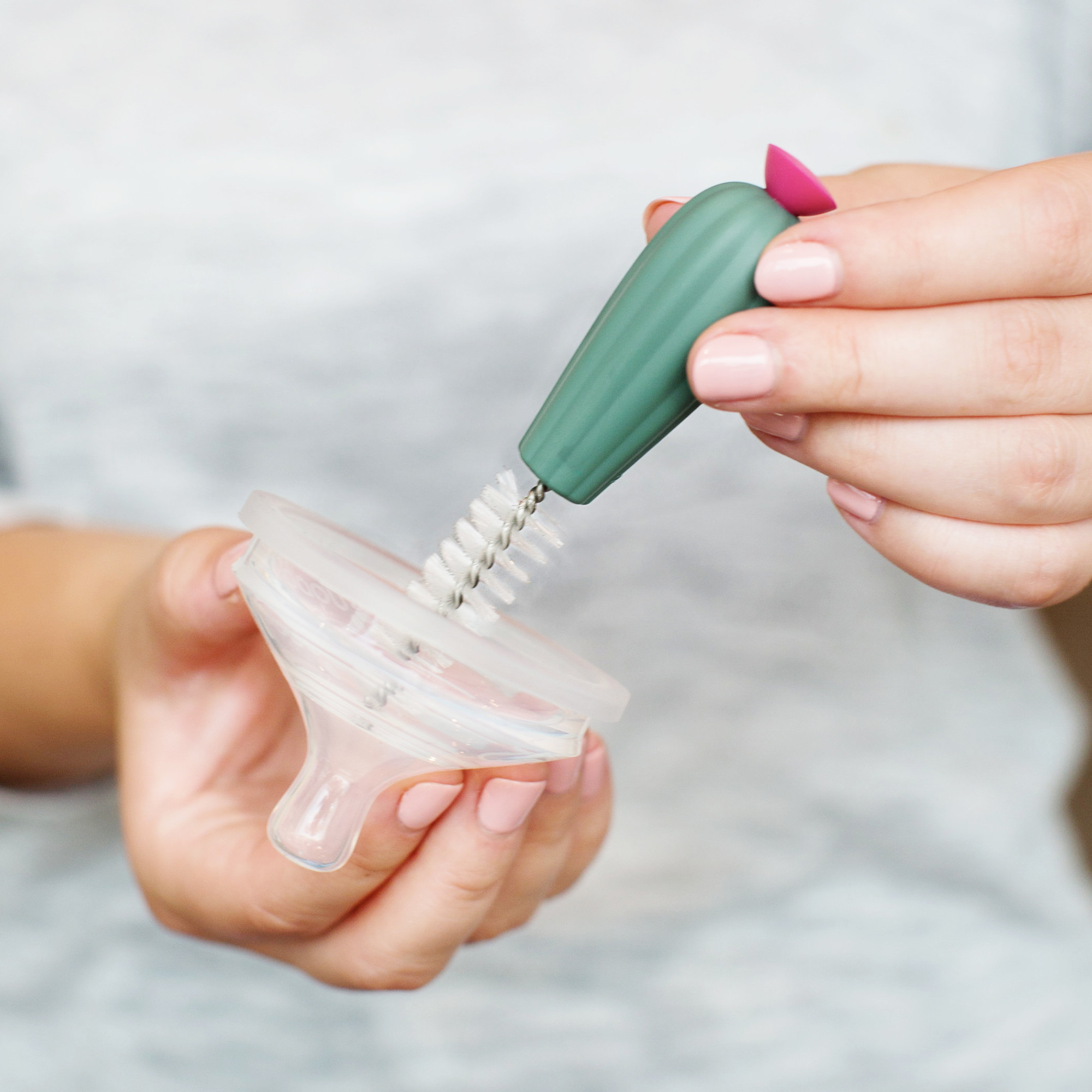 Boon Cacti 4-Piece Bottle Cleaning Brush Set - Terracotta/Sage.