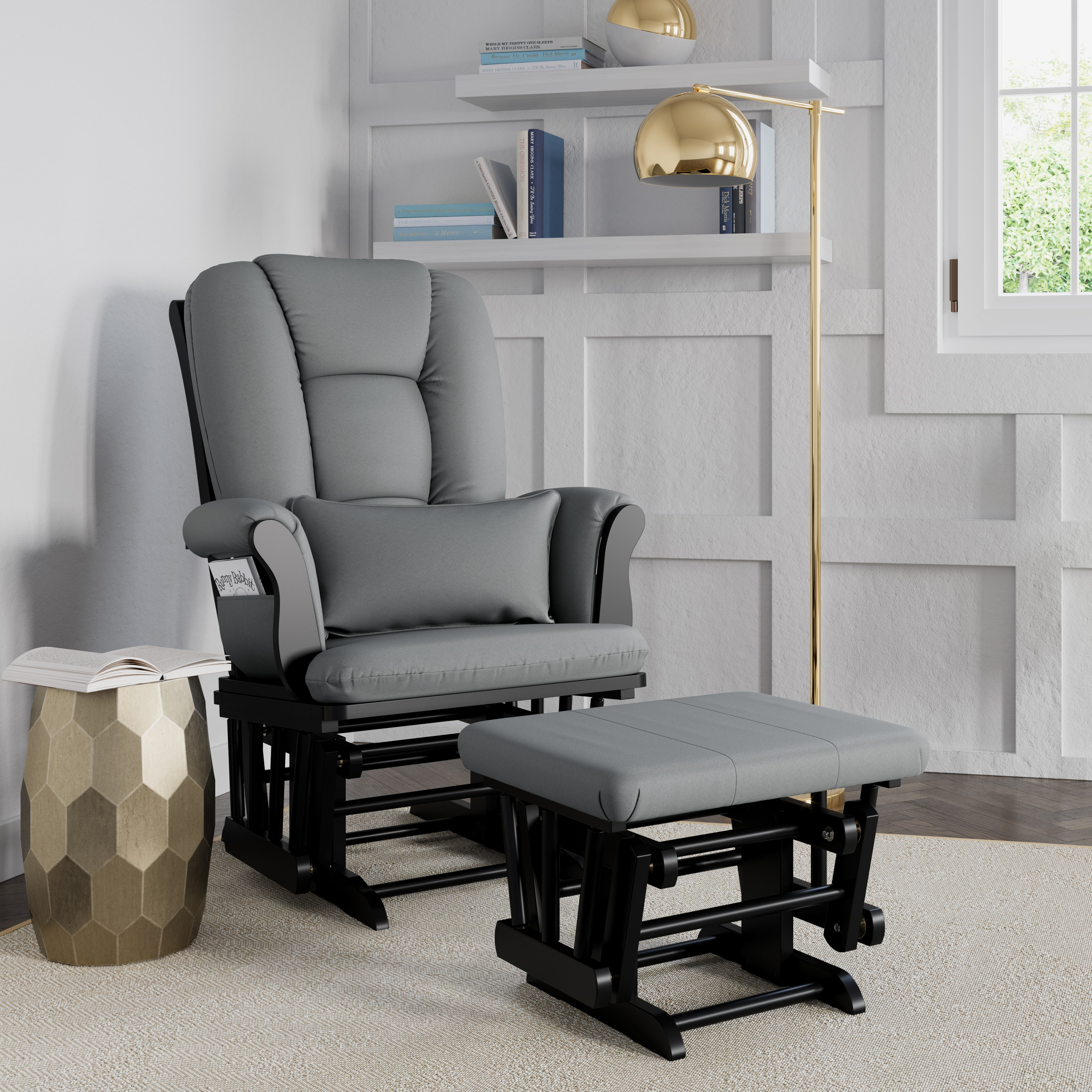 Storkcraft Tuscany Glider and Ottoman - Black/Gray.
