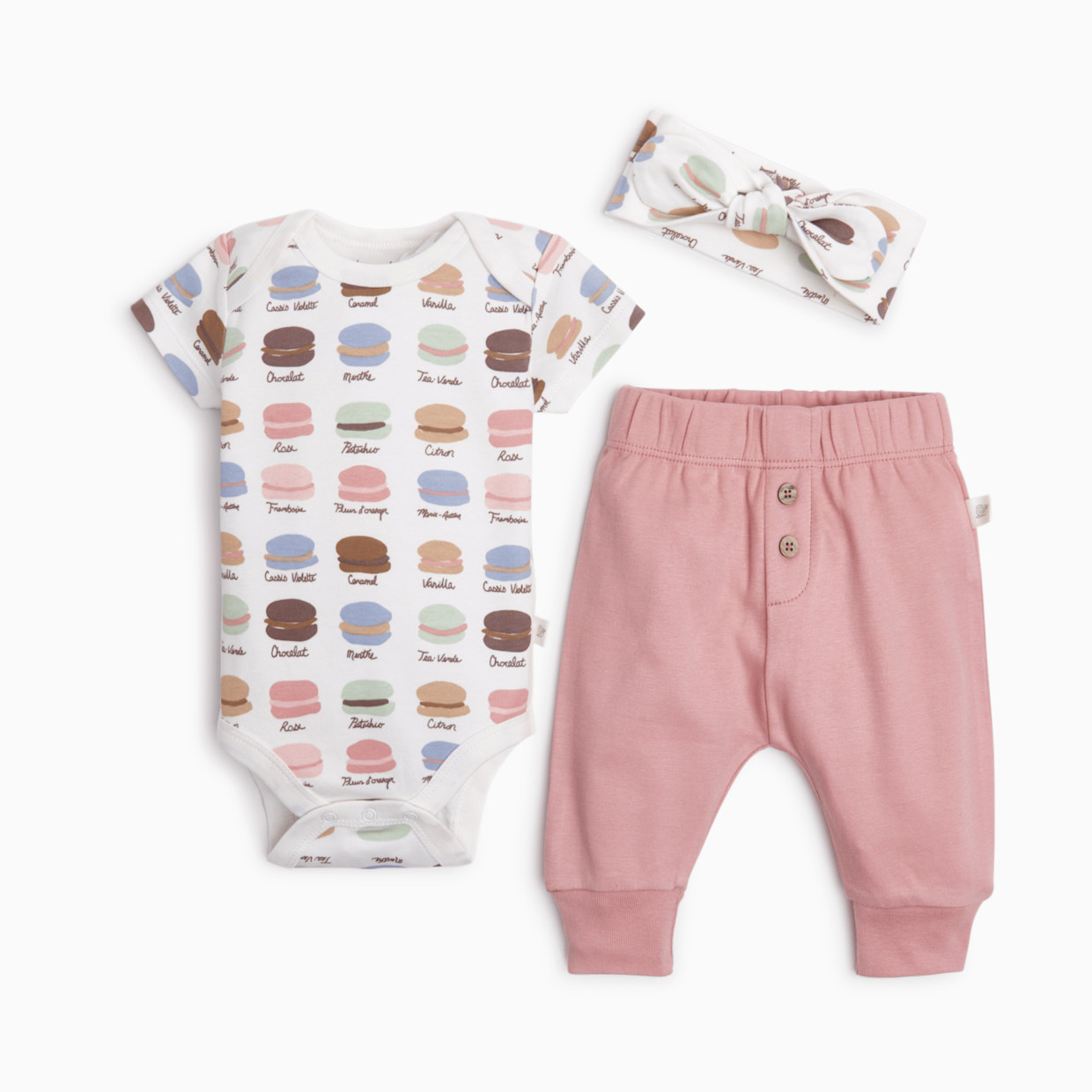 Tiny Kind 3 Piece Organic Outfit Set - Macaroons, 3-6 M.