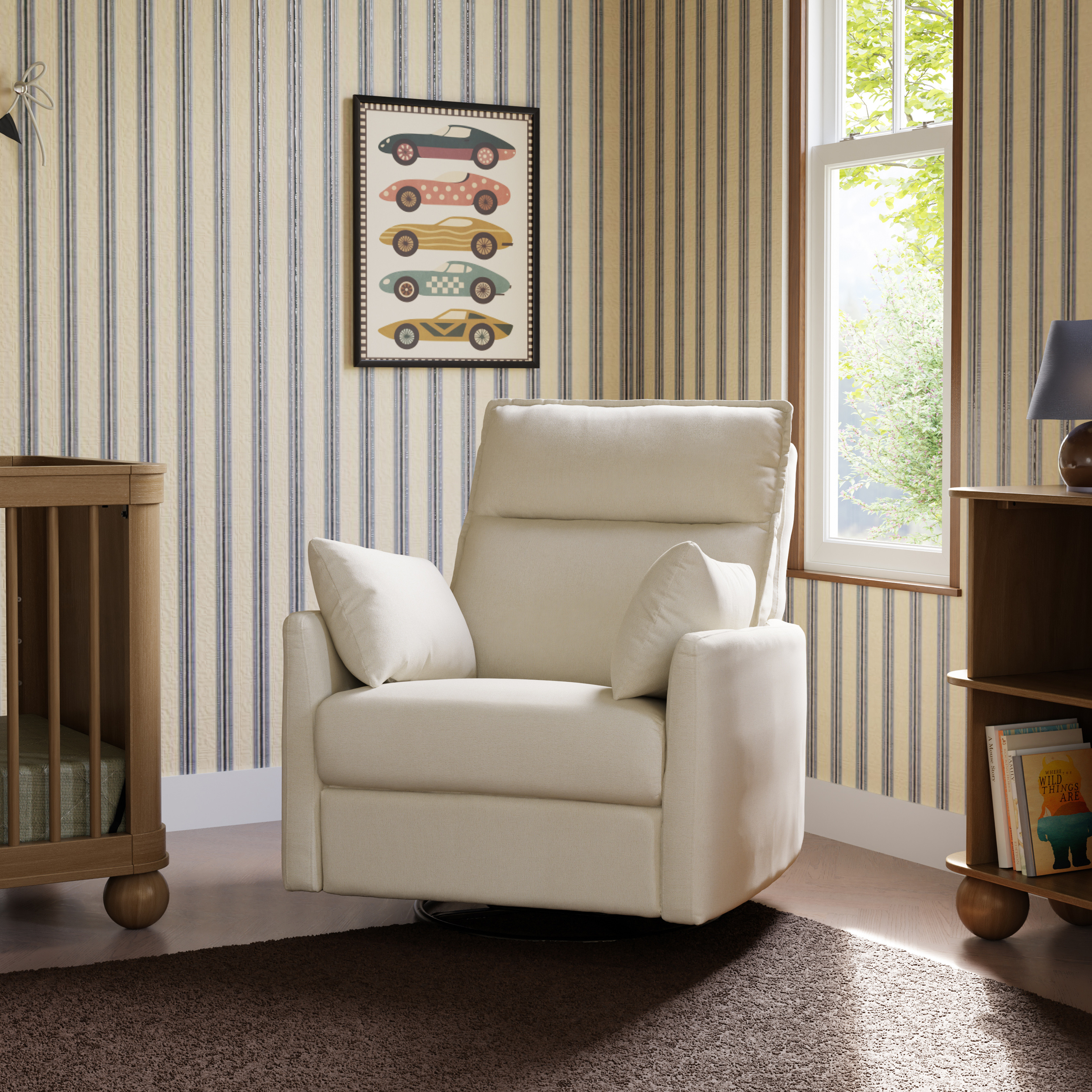 babyletto Nori Extra Wide Electronic Recliner and Swivel Glider - Performance Cream Eco-Weave.