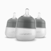 Nanobebe Flexy Silicone Baby Bottle, Anti-Colic, Natural Feel, Non-Collapsing Nipple, Non-Tip Stable Base, Easy to Clean 3-Pack, Gray, 5 oz