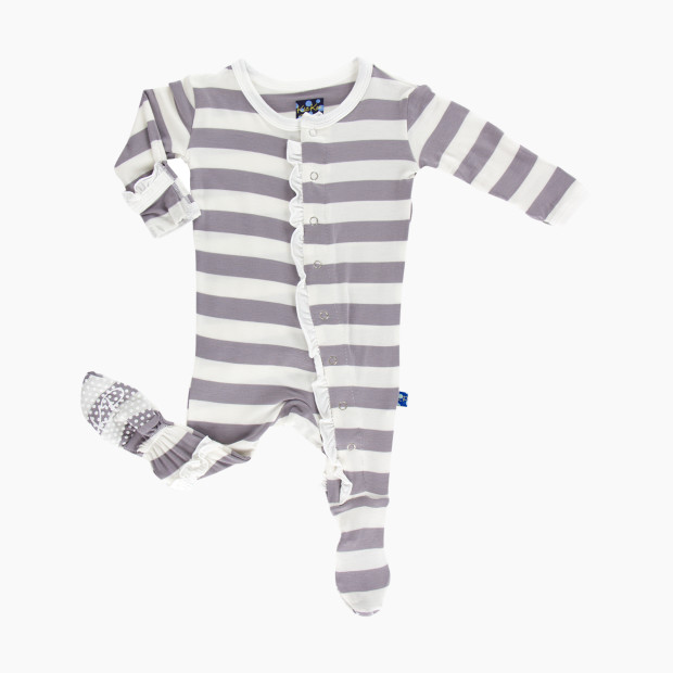 KicKee Pants Essentials Print Classic Ruffle Footie - Feather Contrast Stripe, 0-3 Months.