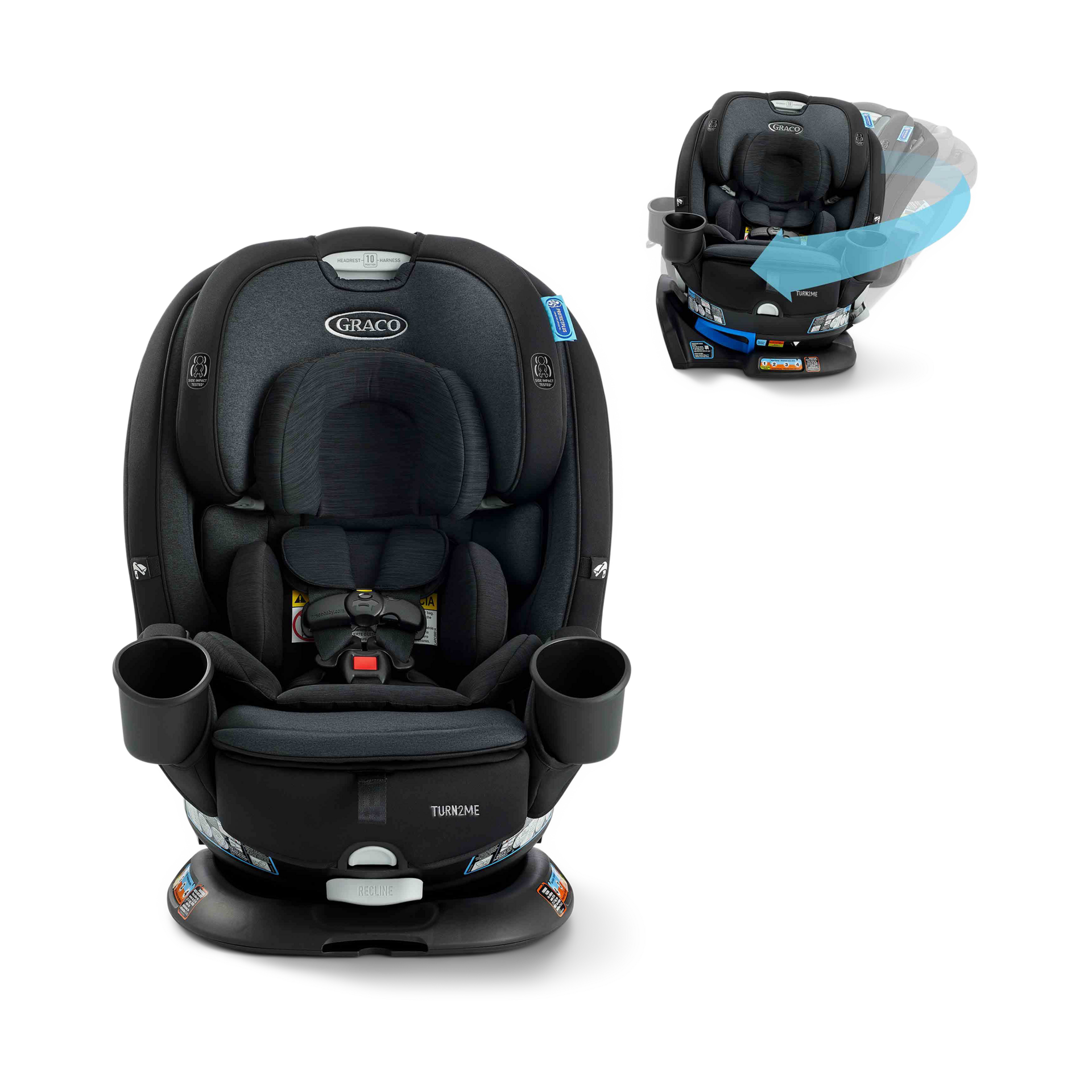 Graco Turn2Me 3-in-1 Rotating Convertible Car Seat, Cambridge, Rear-Facing Rotation, Forward-Facing Mode, Highback Booster Up to 100 lbs, Adjustable Headrest & Harness, Steel Reinforced Frame