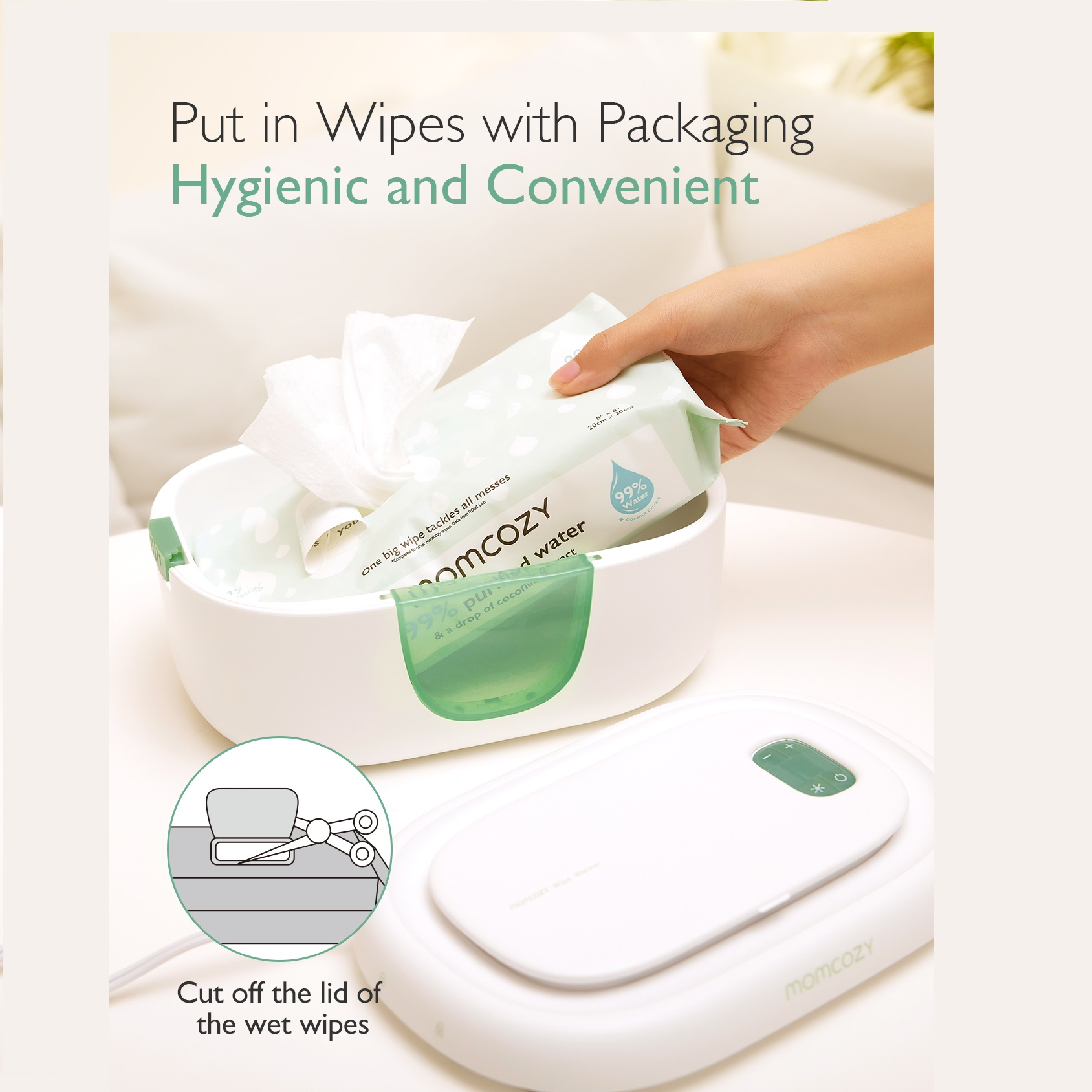 Momcozy Baby Wipe Warmer - White/Green.