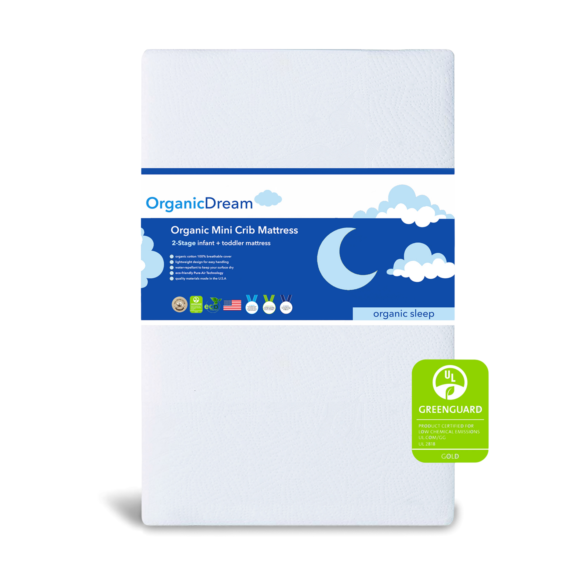 Organic Dream Mini Crib Size Organic Cotton Lightweight 2-Stage Mattress.