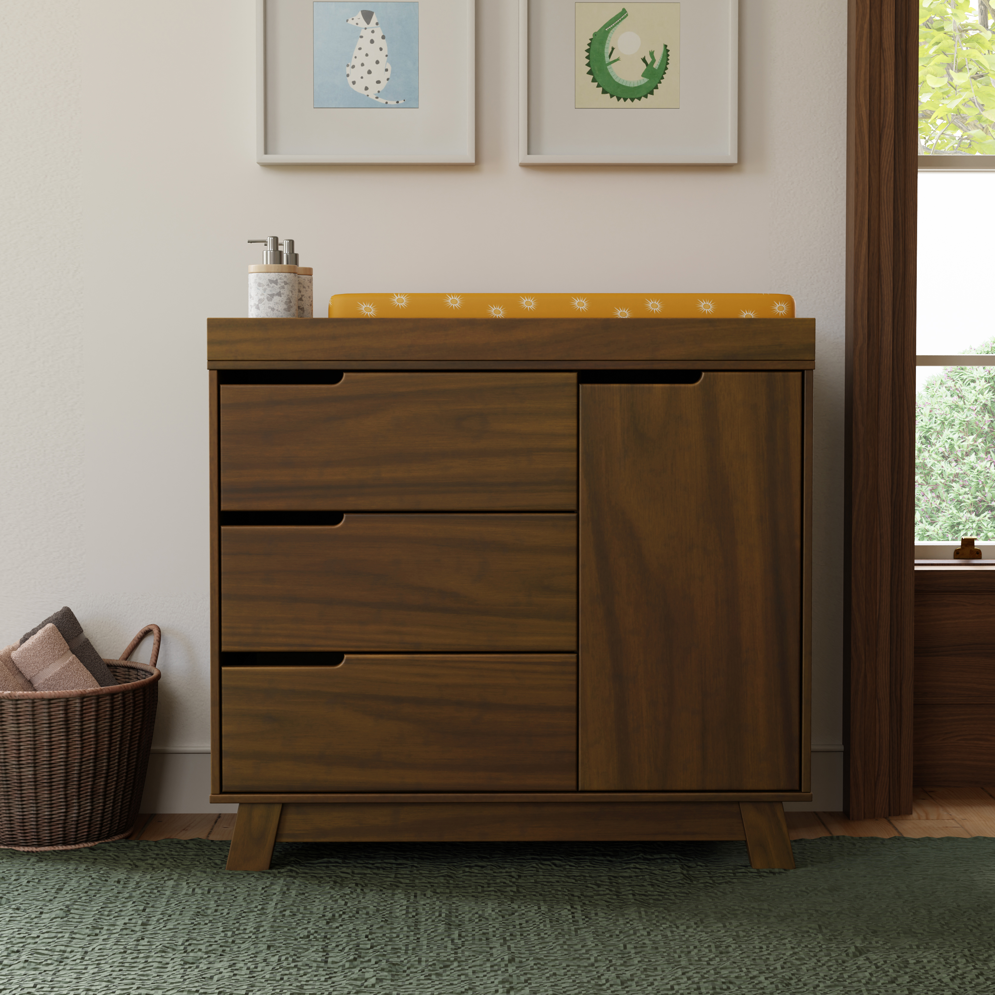 babyletto Hudson 3-Drawer Changer Dresser - Natural Walnut.