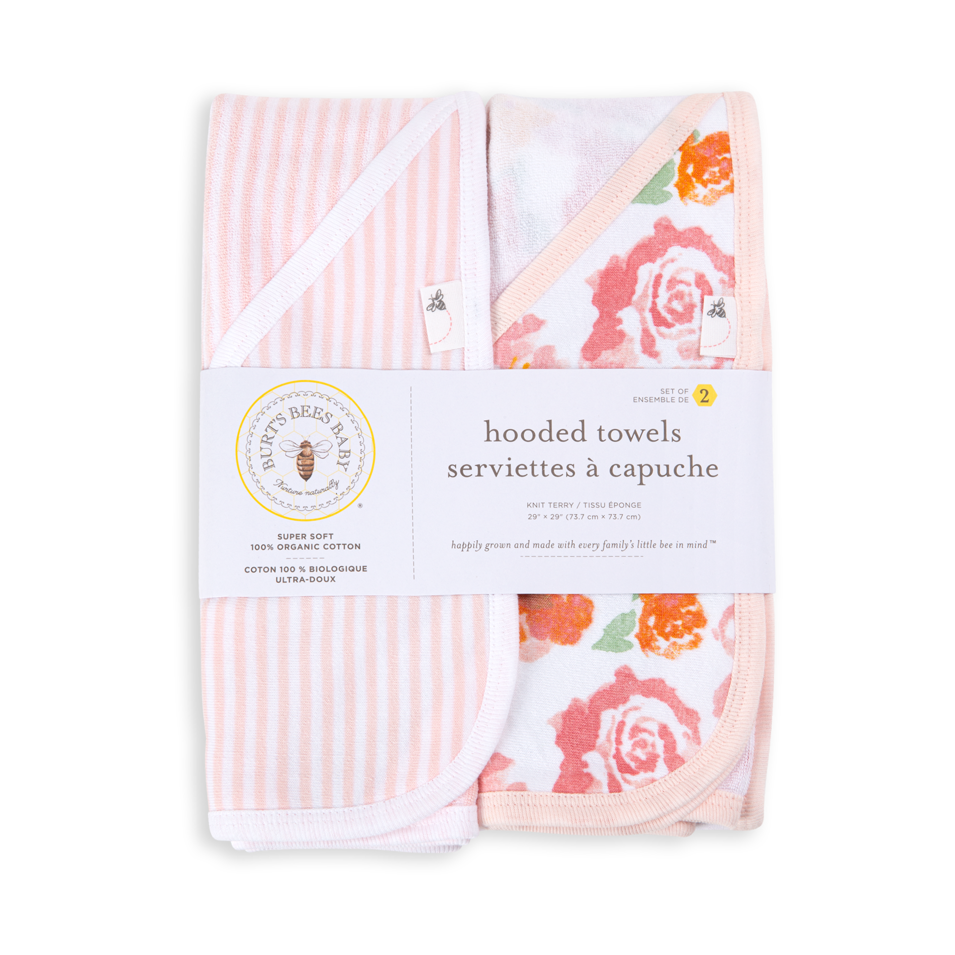 Burt's Bees Baby Organic SinglePly Hooded Towel (2 Pack) Rosy Spring