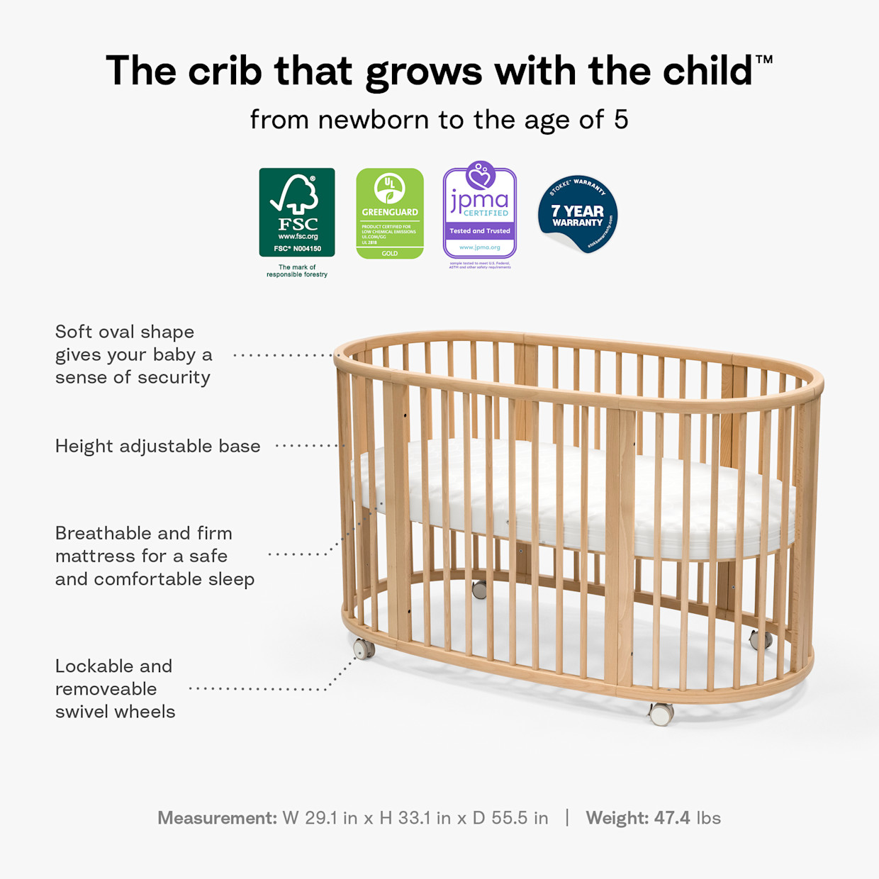 Stokke Sleepi3-in-1 Convertible Crib with Mattresses and Extension Kit - Natural/White.
