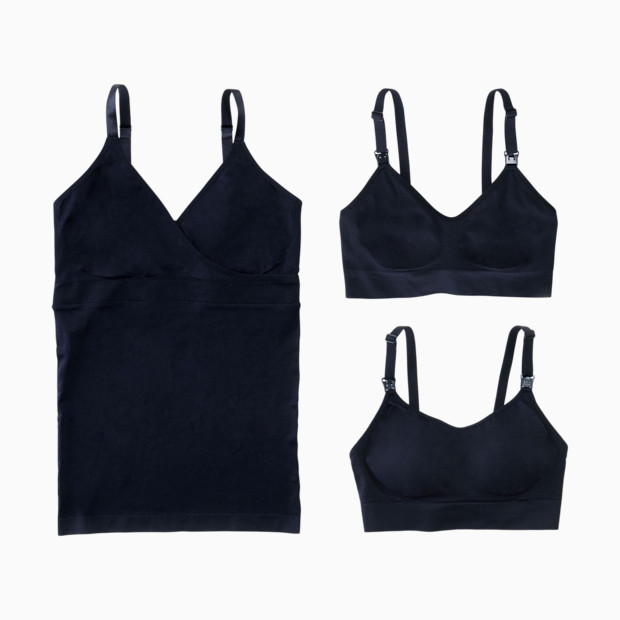 Ingrid and Isabel Nursing Bra + Pumping Bra + Cami Bundle - Black, S.
