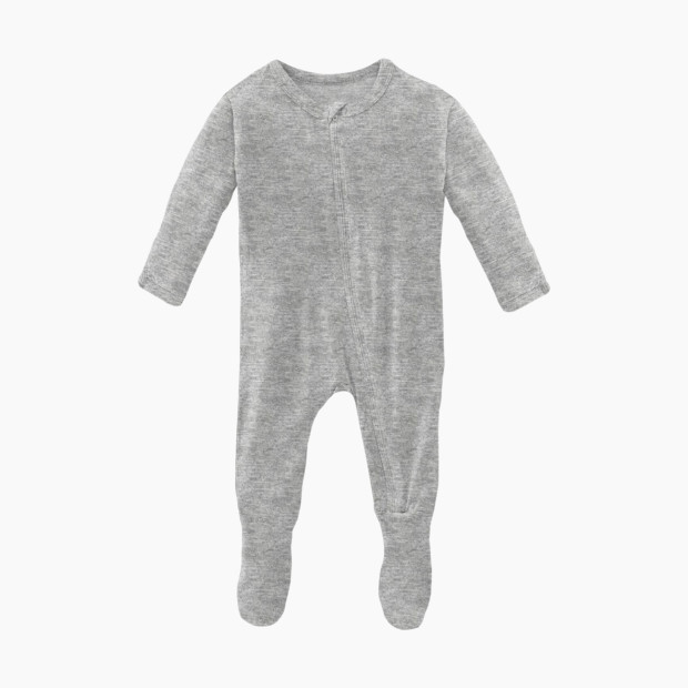 KicKee Pants Solid Footie with Zipper - Heathered Mist, 0-3 Months.