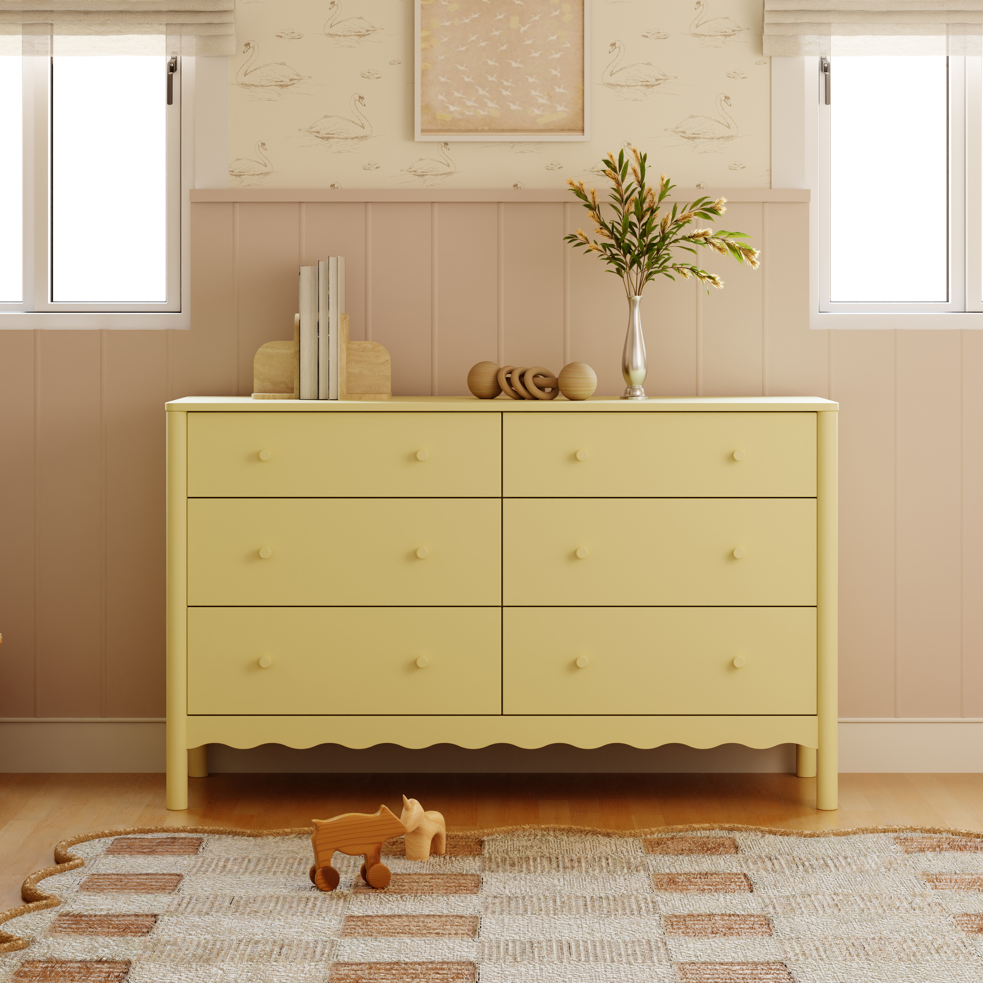babyletto Swell 6-Drawer Assembled Dresser - Pale Yellow.