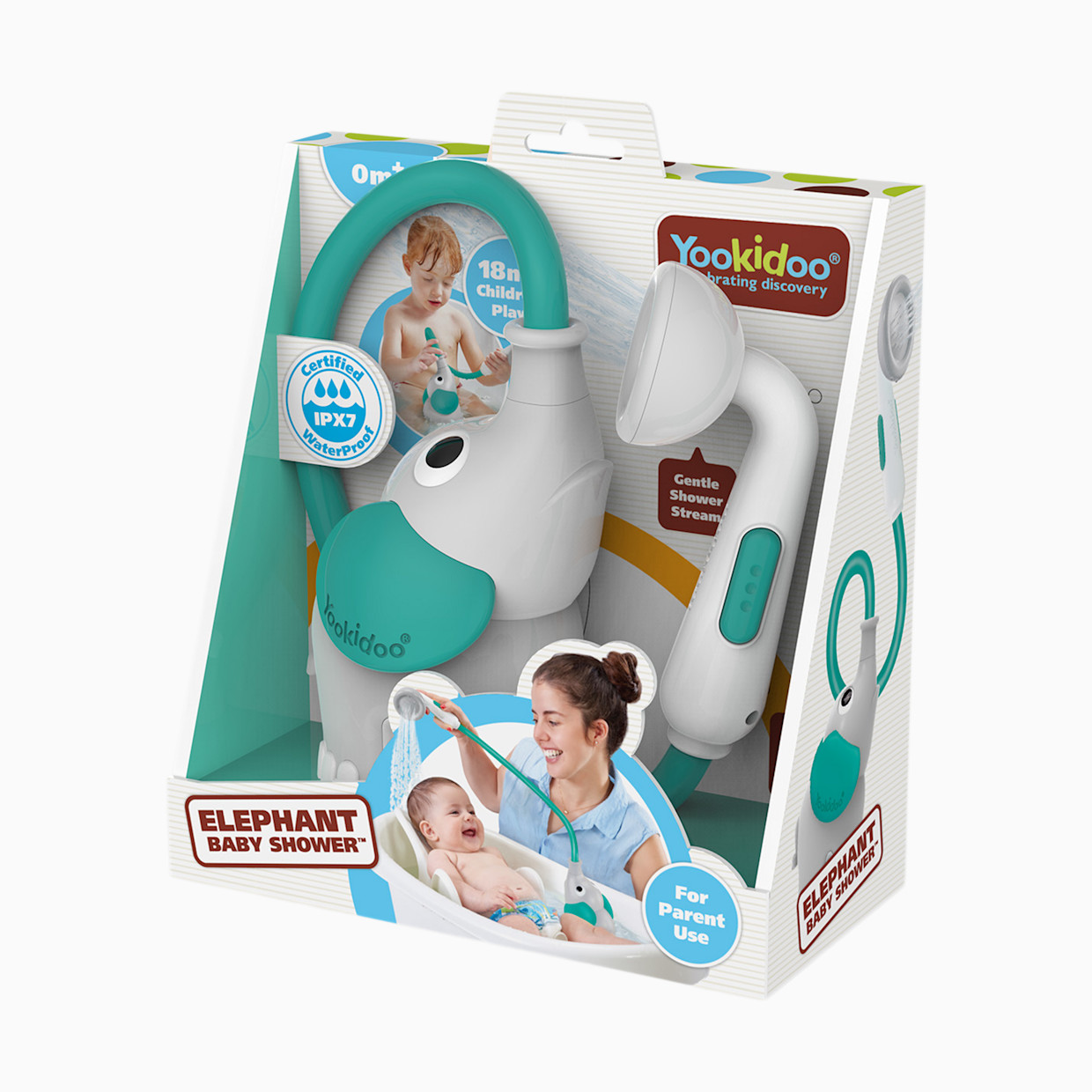 Yookidoo Elephant Baby Shower Bath Toy - Grey And Forest Green.