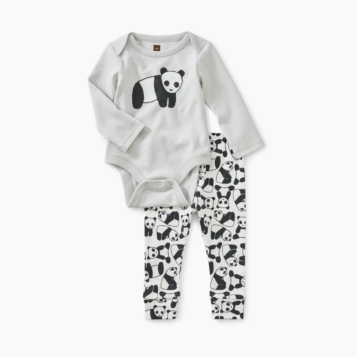 Tea Collection Bodysuit Baby Outfit - Lunar Rock/Panda, 0-3 Months.