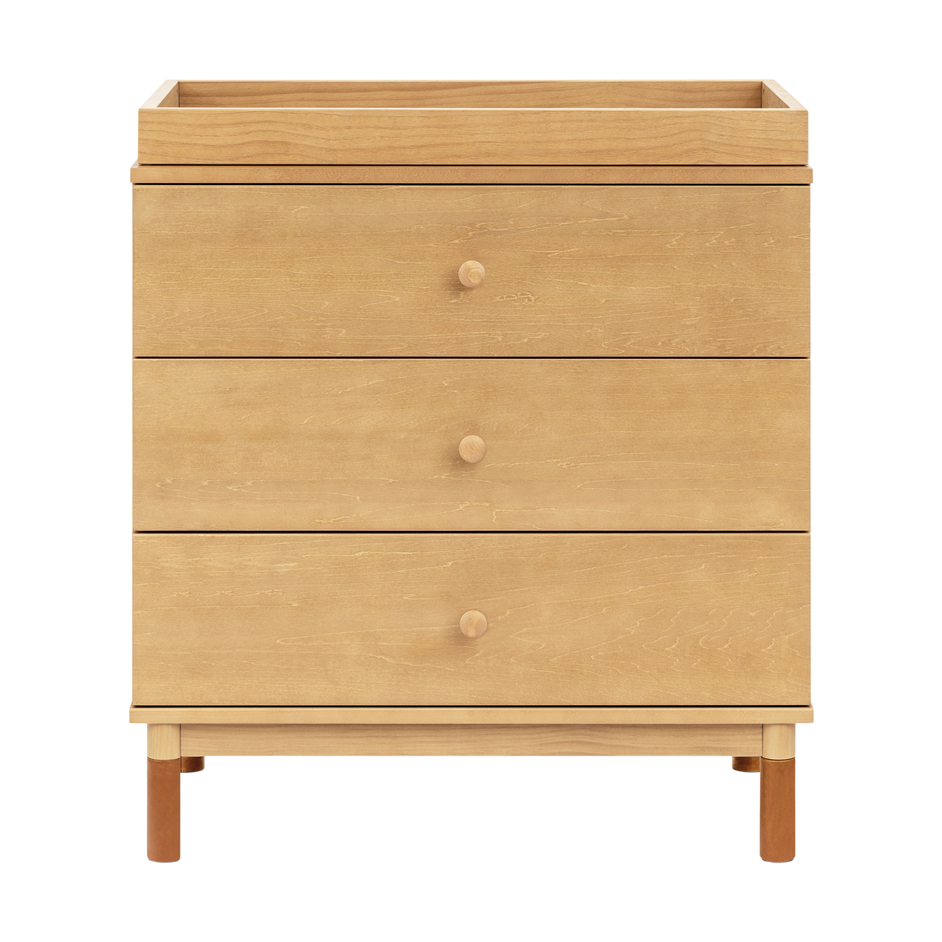 babyletto Gelato 3-Drawer Changer Dresser - Honey With Vegan Tan Leather Feet.