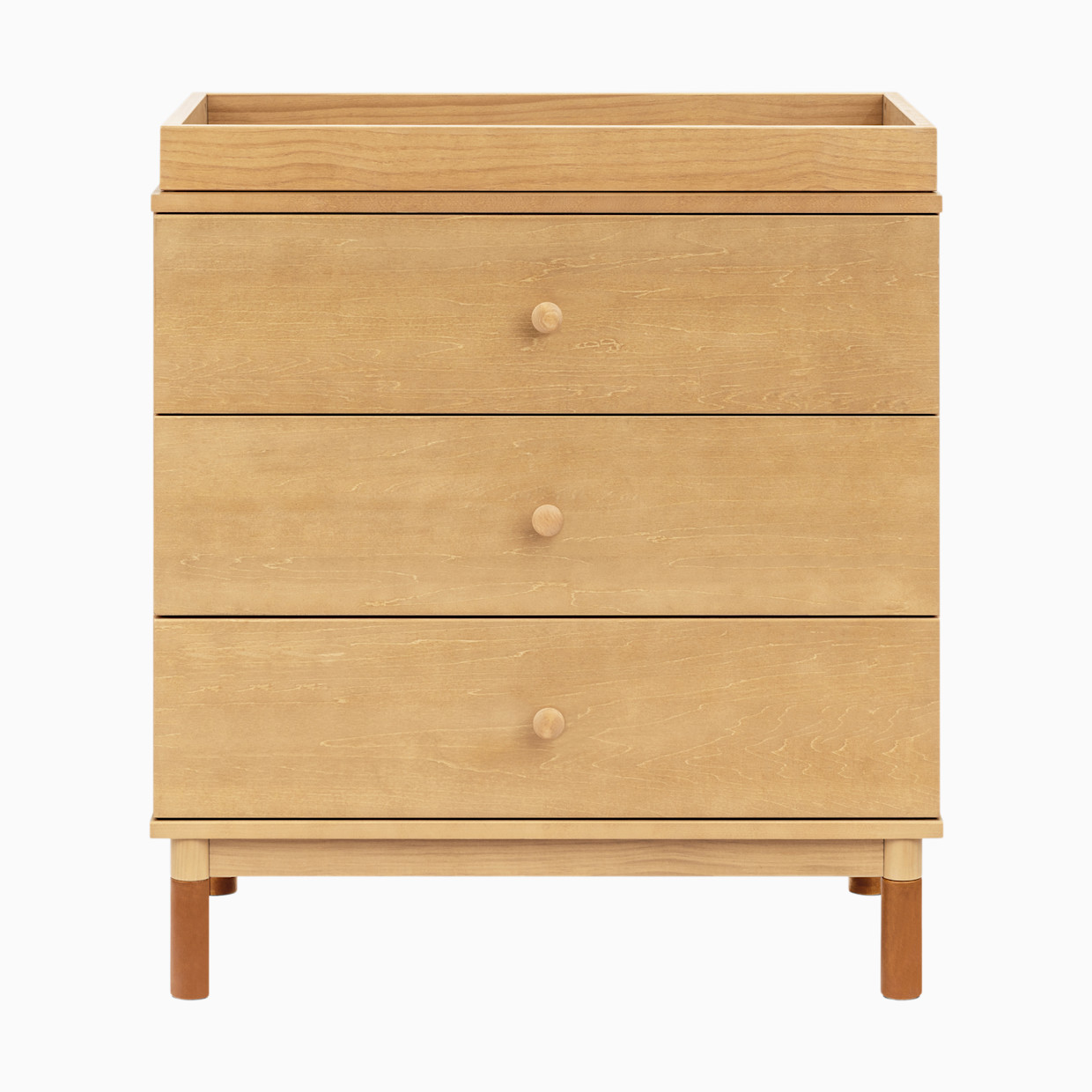 babyletto Gelato 3-Drawer Changer Dresser - Honey With Vegan Tan Leather Feet.