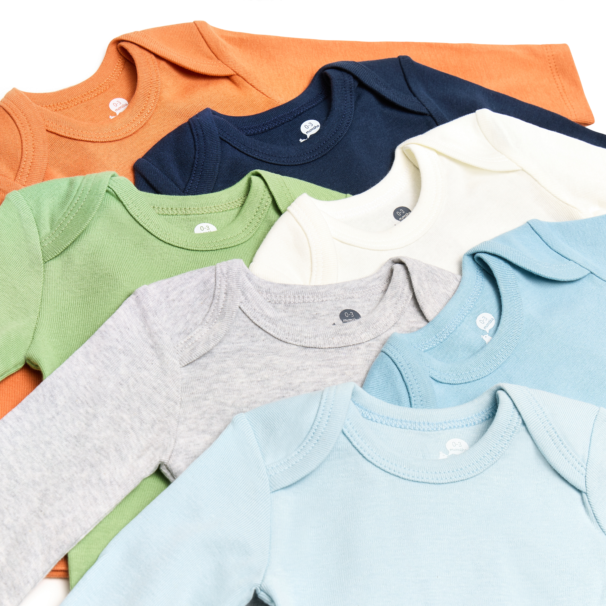 Small Story Organic Cotton Solid Long Sleeve Bodysuit (7 Pack) - Ocean Mix, 3-6 M.