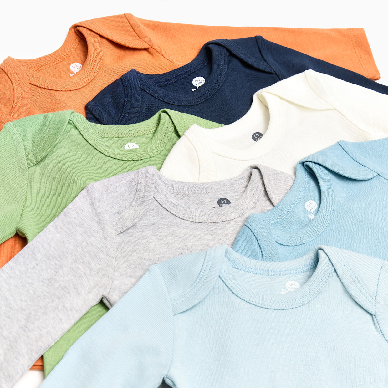 Small Story Organic Cotton Solid Long Sleeve Bodysuit (7 Pack) - Ocean Mix, 3-6 M.