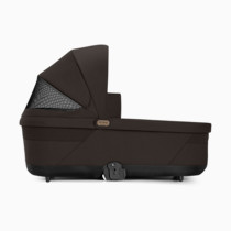 Dark brown Cybex Cot S Lux bassinet with mesh insert from the front.