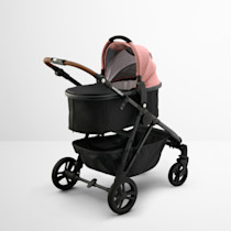 Mockingbird bassinet stroller setup in Rose with canopy open