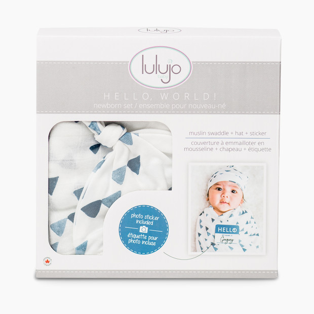 Lulujo Swaddle & Knotted Hat - Navy Triangles, 0-4 M.