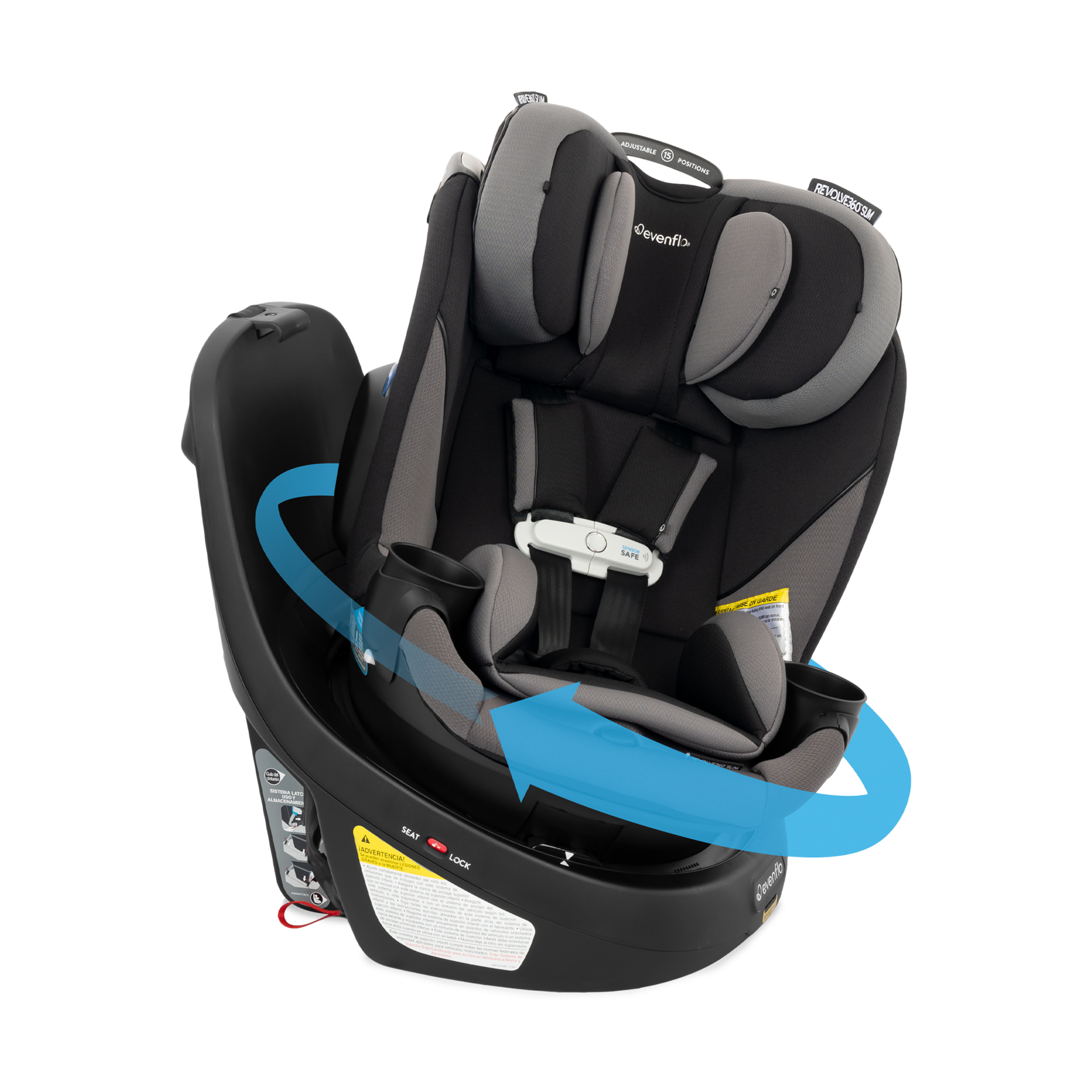 Evenflo Gold Revolve360 Slim 2-in-1 Rotational Car Seat with SensorSafe - Obsidian.