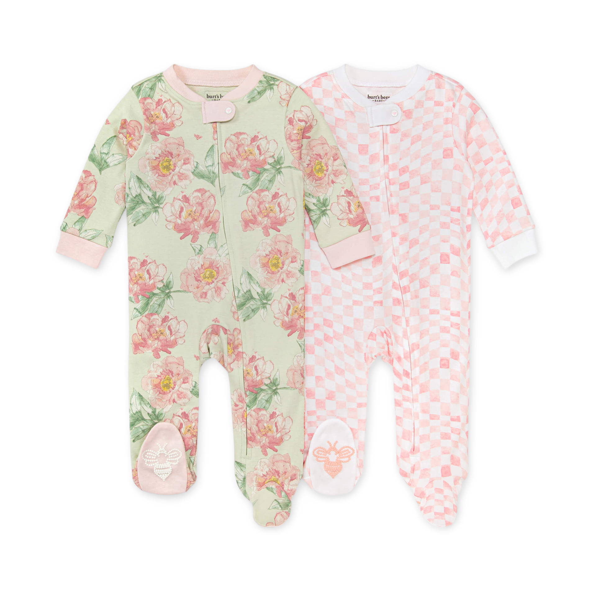 Burt's Bees Baby 2 Pack Sleep & Play Pajamas Organic Cotton Soft Elegant Floral 2 Pk, Newborn