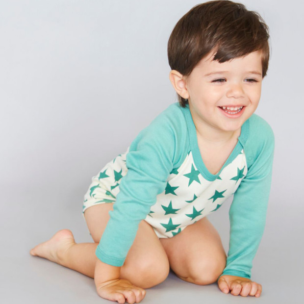 Babysoy Organic Cotton Star Bodysuit - Thunder, 6-12 Months.