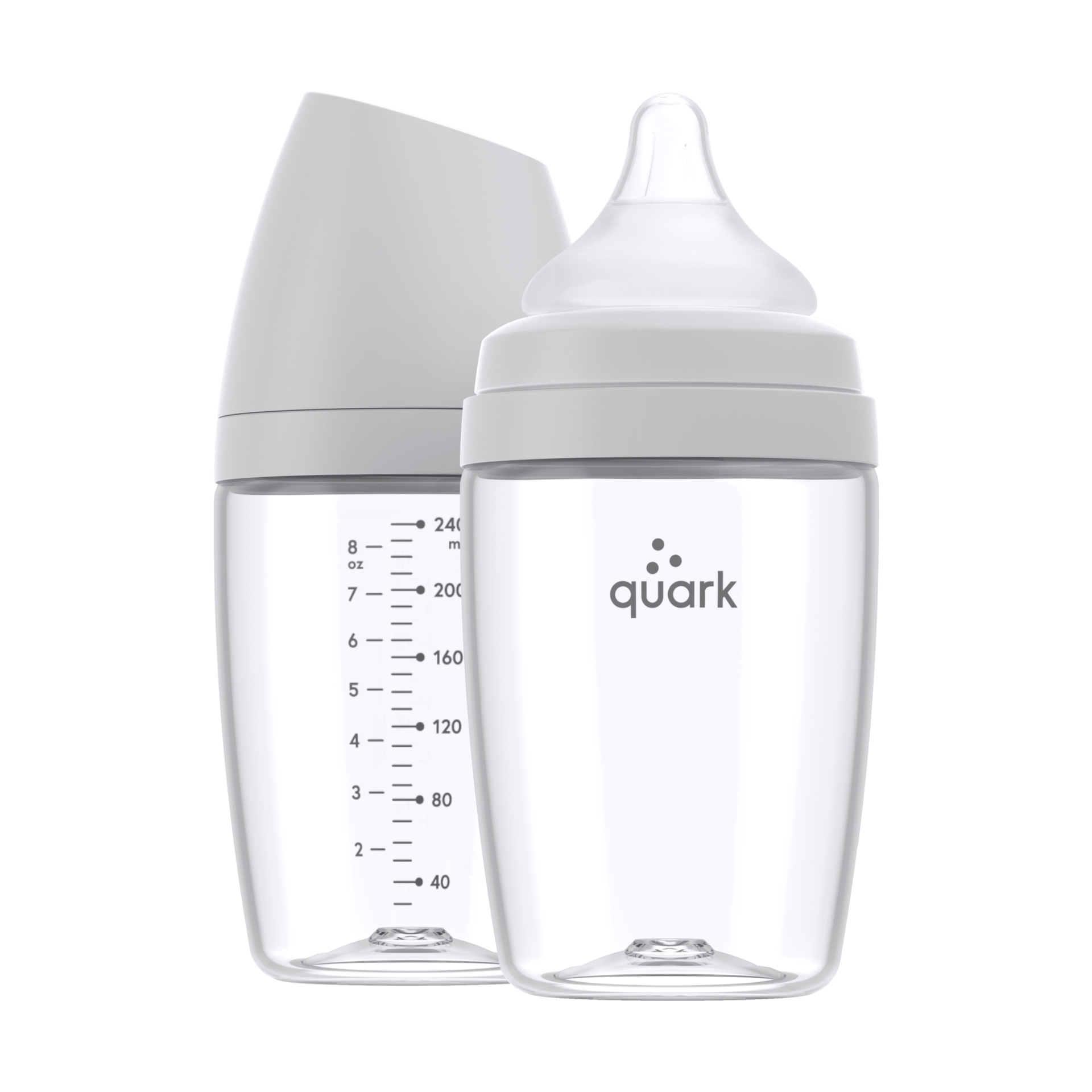 Quark BuubiBottle Hybrid Baby Bottles (2 pack) - Grey, 8 Oz, 2.