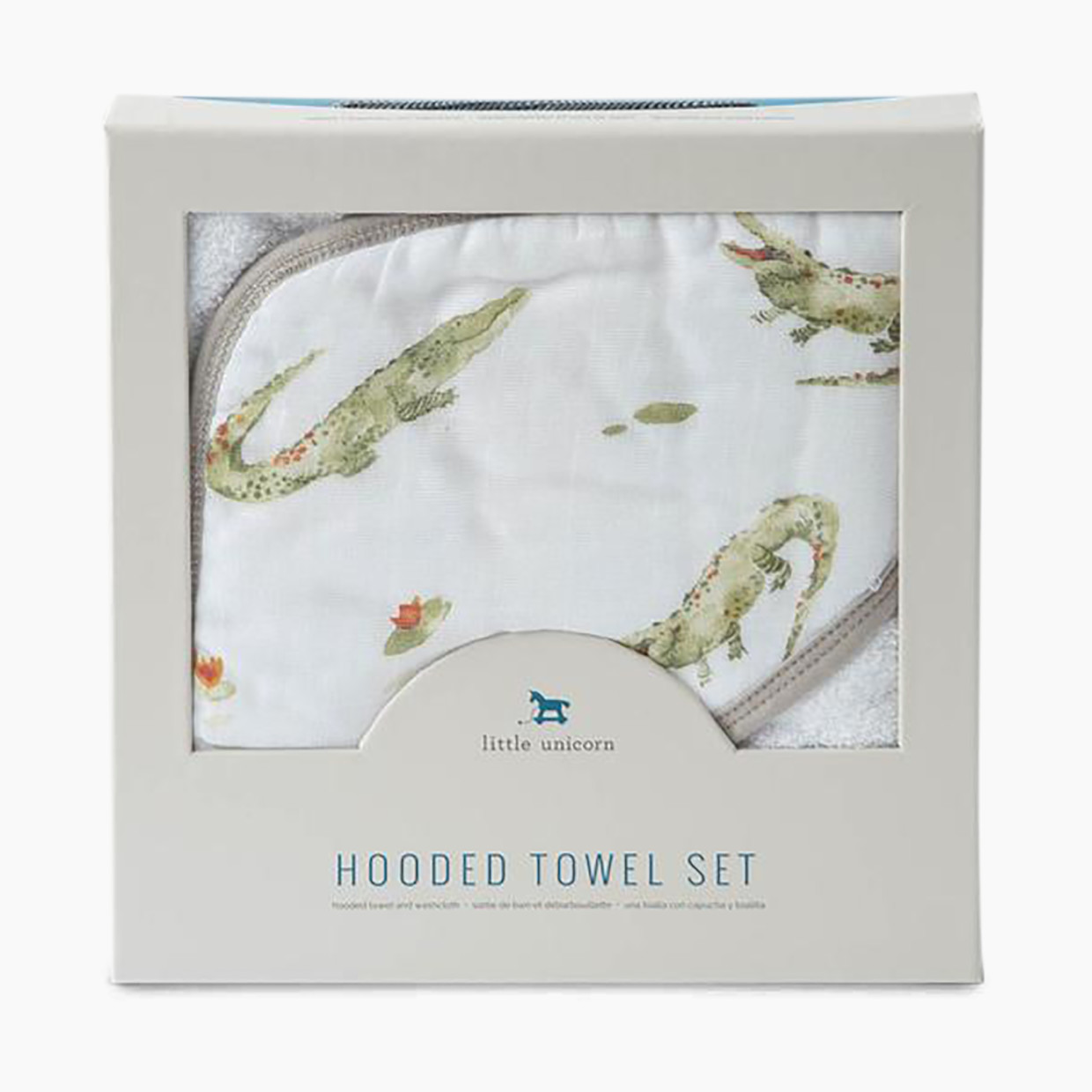 Little Unicorn Cotton Muslin Hooded Towel and Washcloth Set - Gators.
