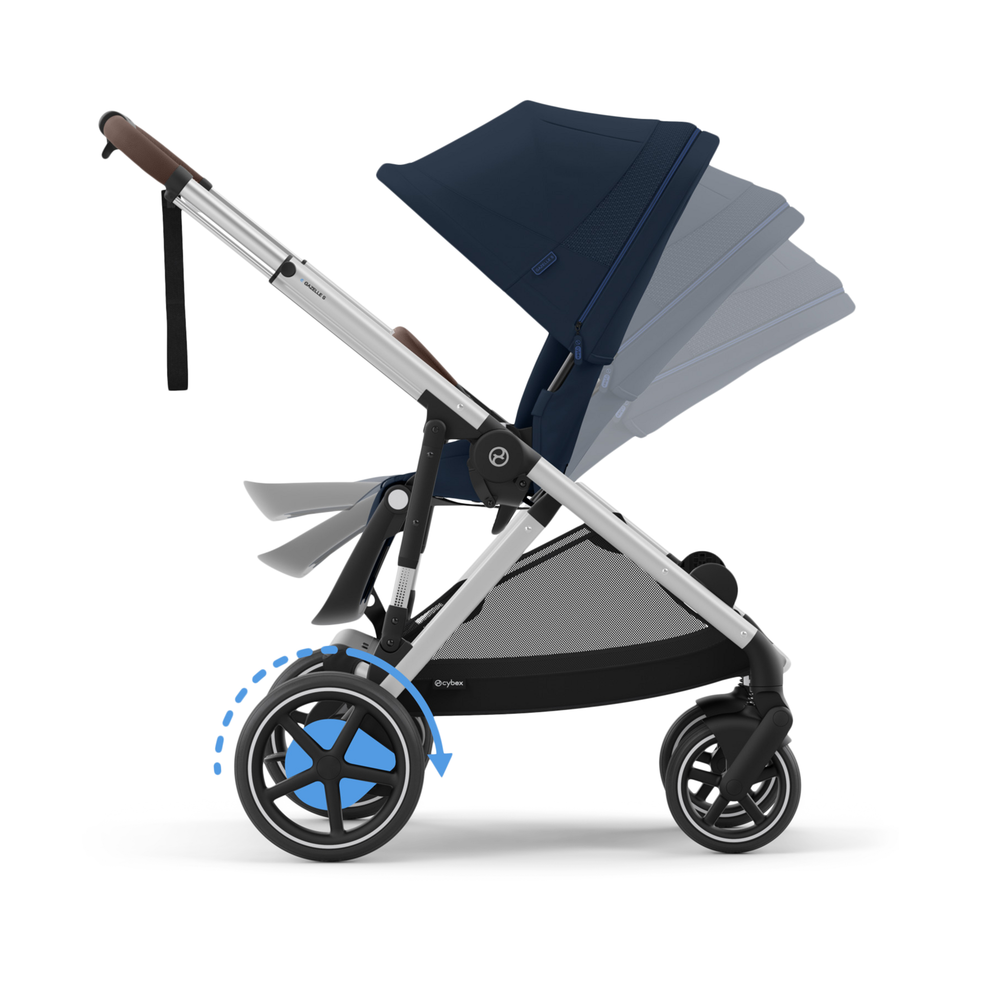 Cybex eGazelle S Electronic Assist Stroller - Silver Frame/Ocean Blue Seat.