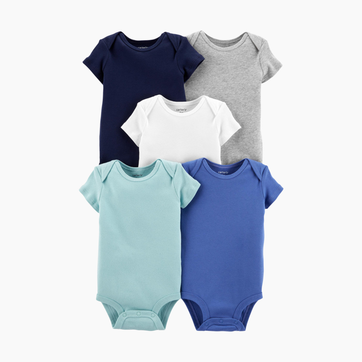 Carter's Short Sleeve Bodysuit (5 Pack) - Multi (Blue Solids), 0-3 Months.