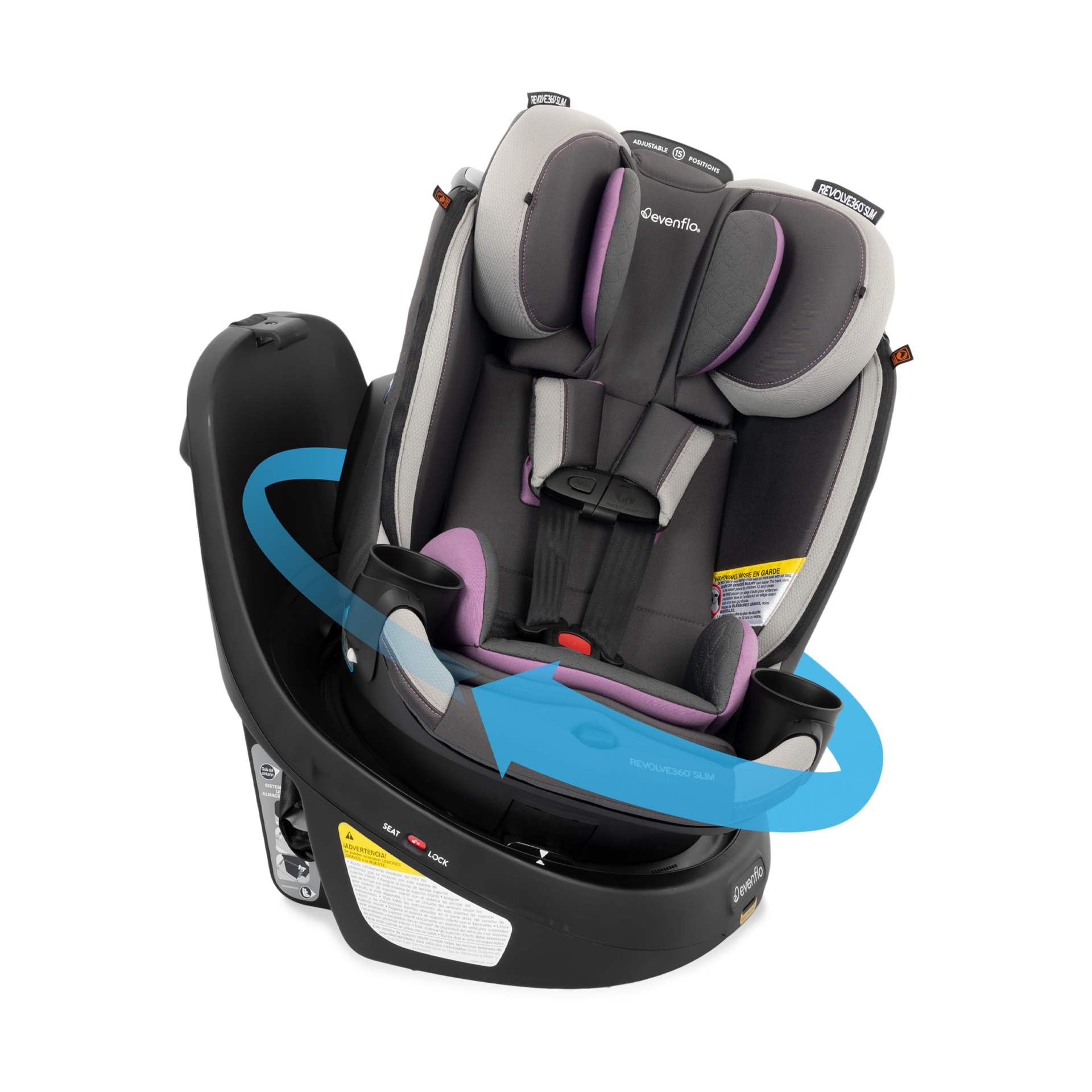 Evenflo Revolve360 Slim 2-in-1 Rotational Car Seat with Quick Clean Cover - Sutton Purple.