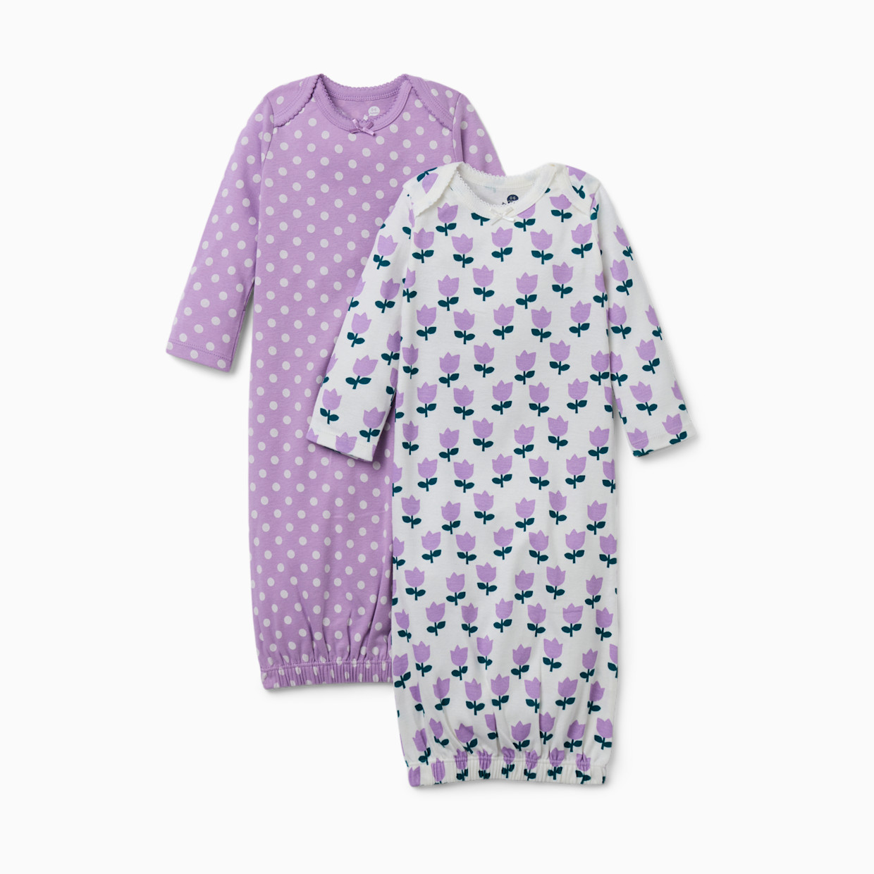 Small Story Gown (2 Pack) - Purple Flowers, 0-6 M.