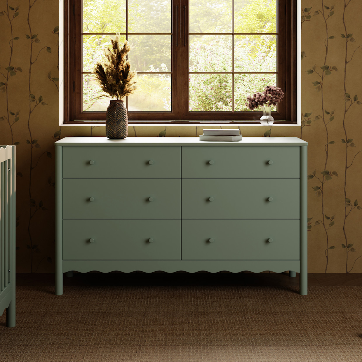babyletto Swell 6-Drawer Wide Assembled Dresser - Light Sage.