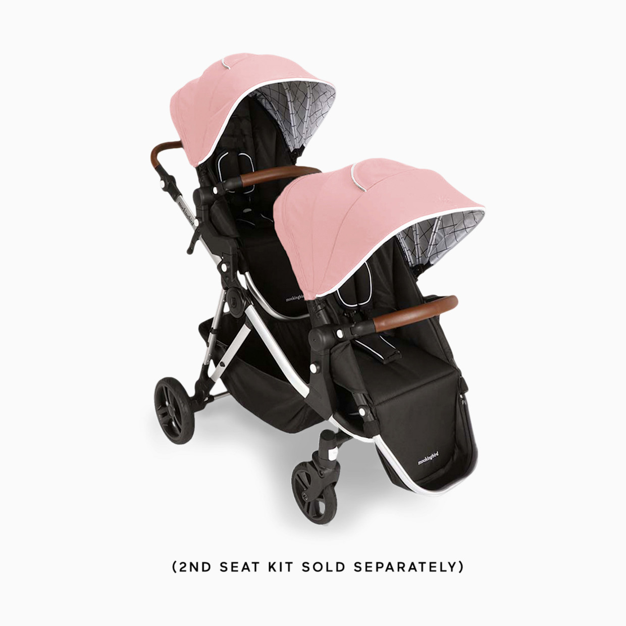 Mockingbird Single-to-Double Stroller 2.0 - Bloom/Windowpane Canopy With Penny Leather (2020).