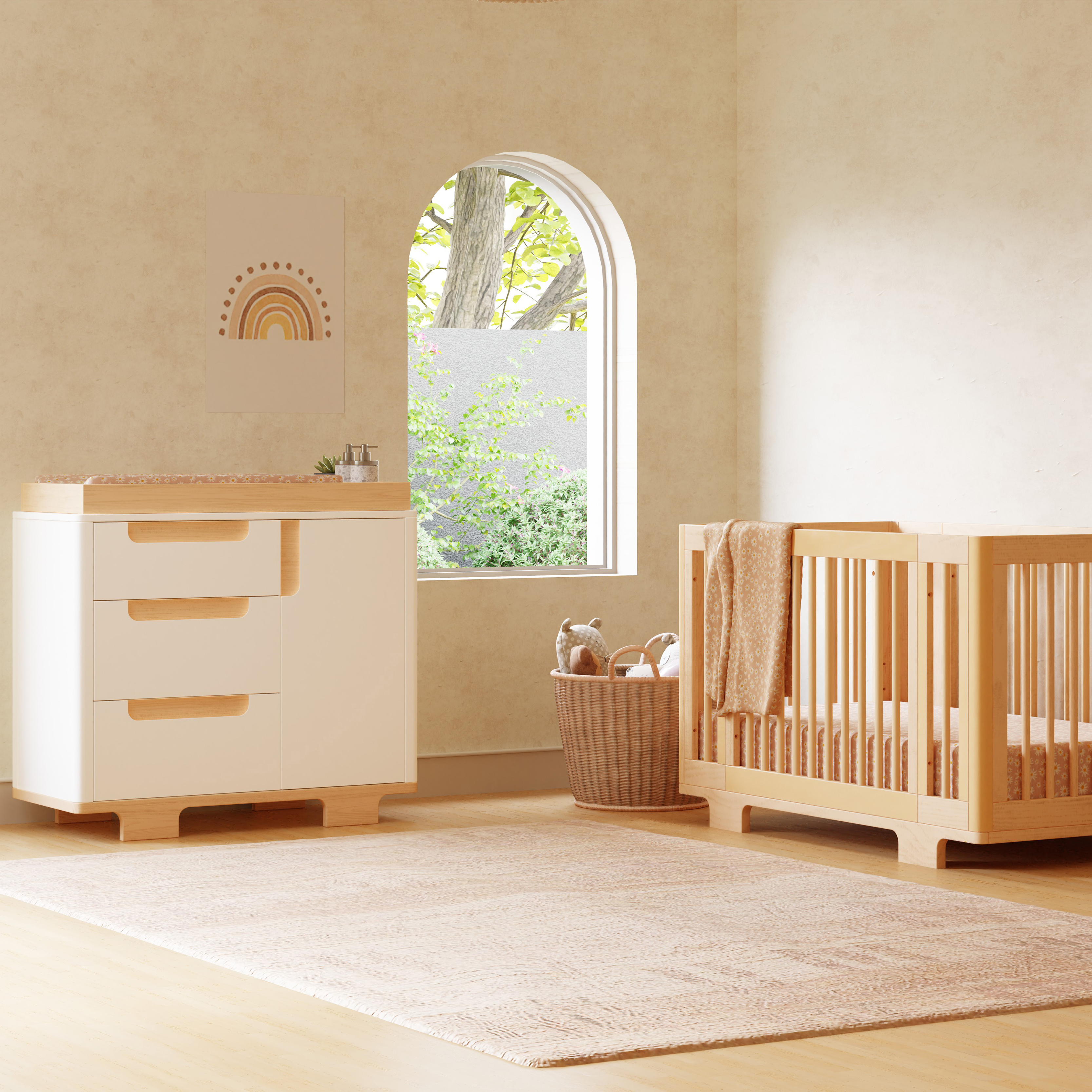 babyletto Yuzu 3-Drawer Changer Dresser - White / Natural.