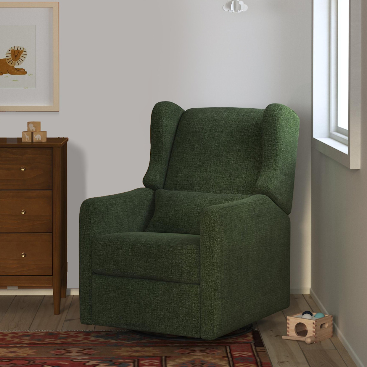 Carter's by daVinci Arlo Recliner and Swivel Glider - Performance Forest Green Linen.