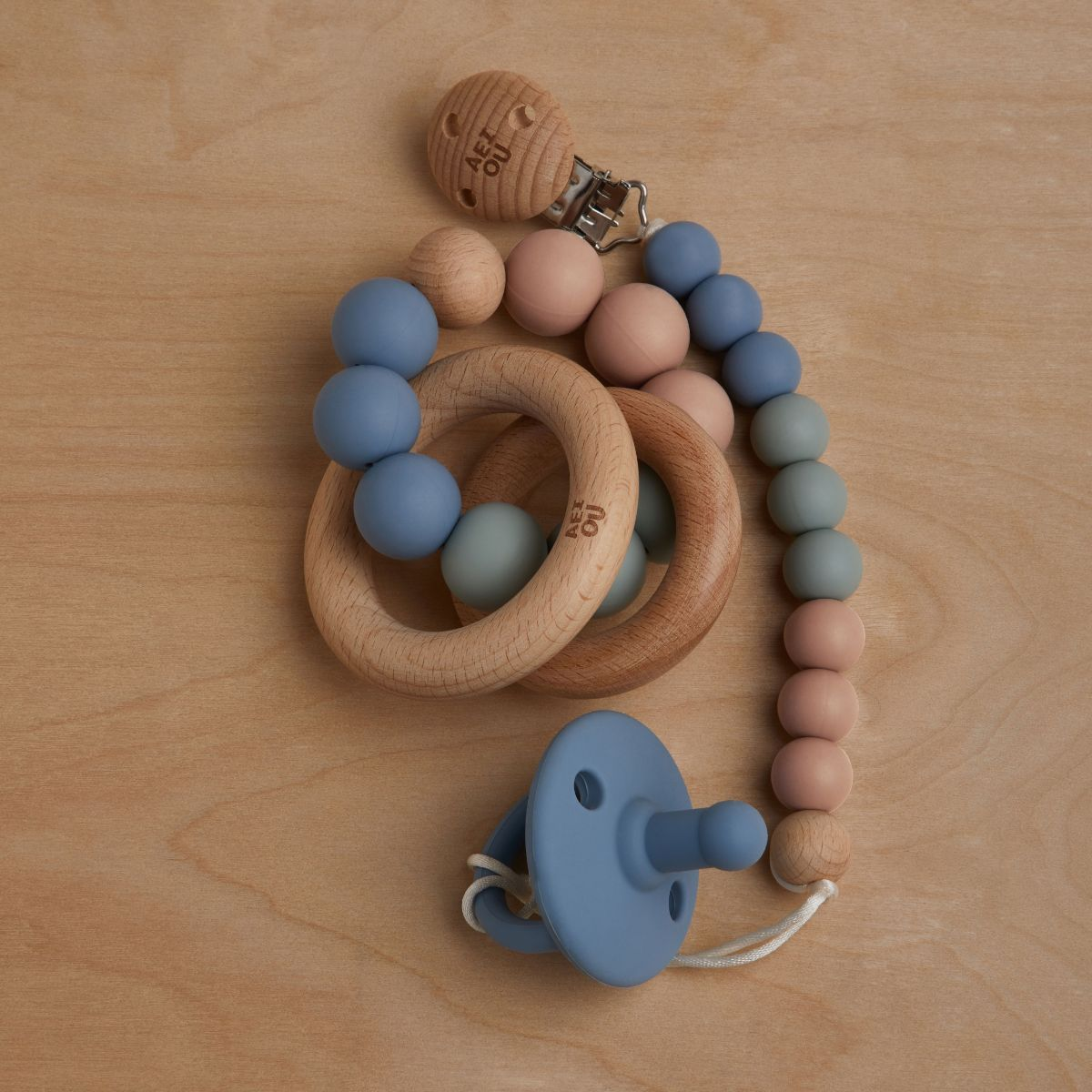 AEIOU Silicone Pacifier (2 Pack) - Sky/Oat Milk.