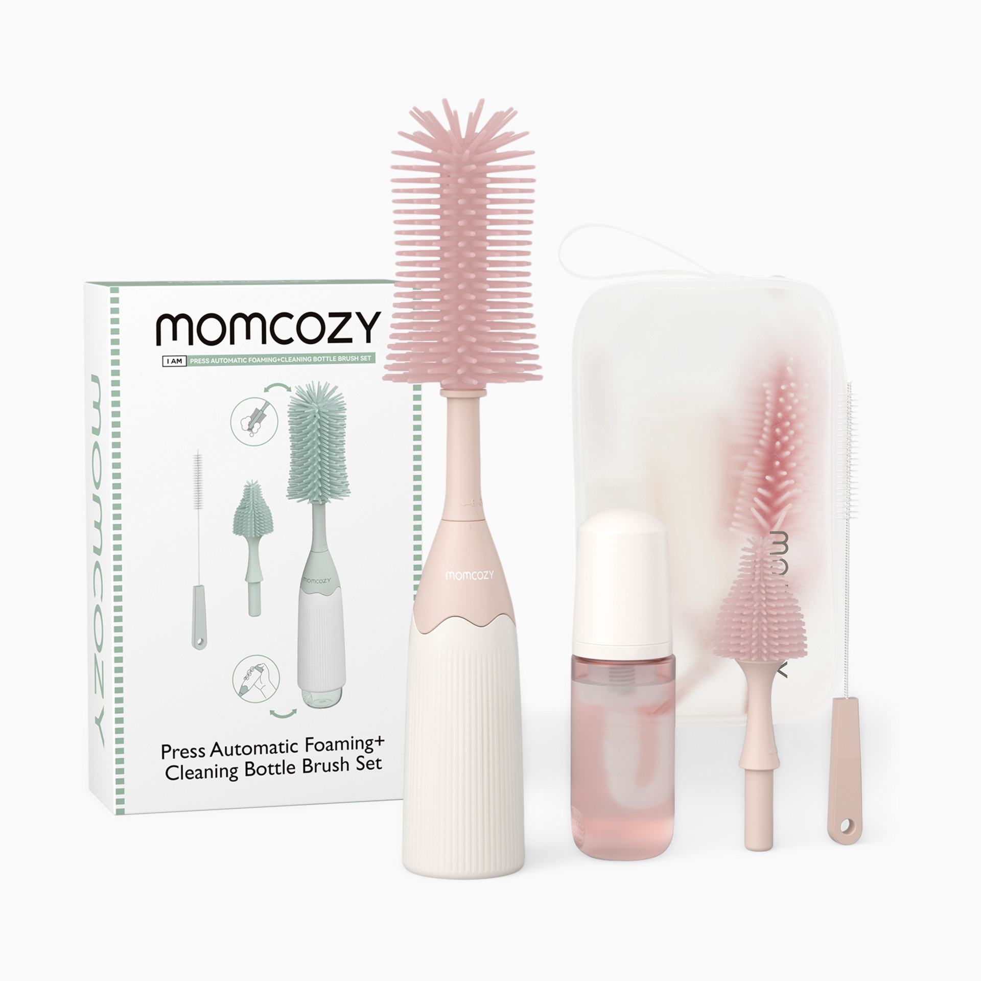 Momcozy SIlicone Bottle Brush Kit with Push-Press Foam - Pink