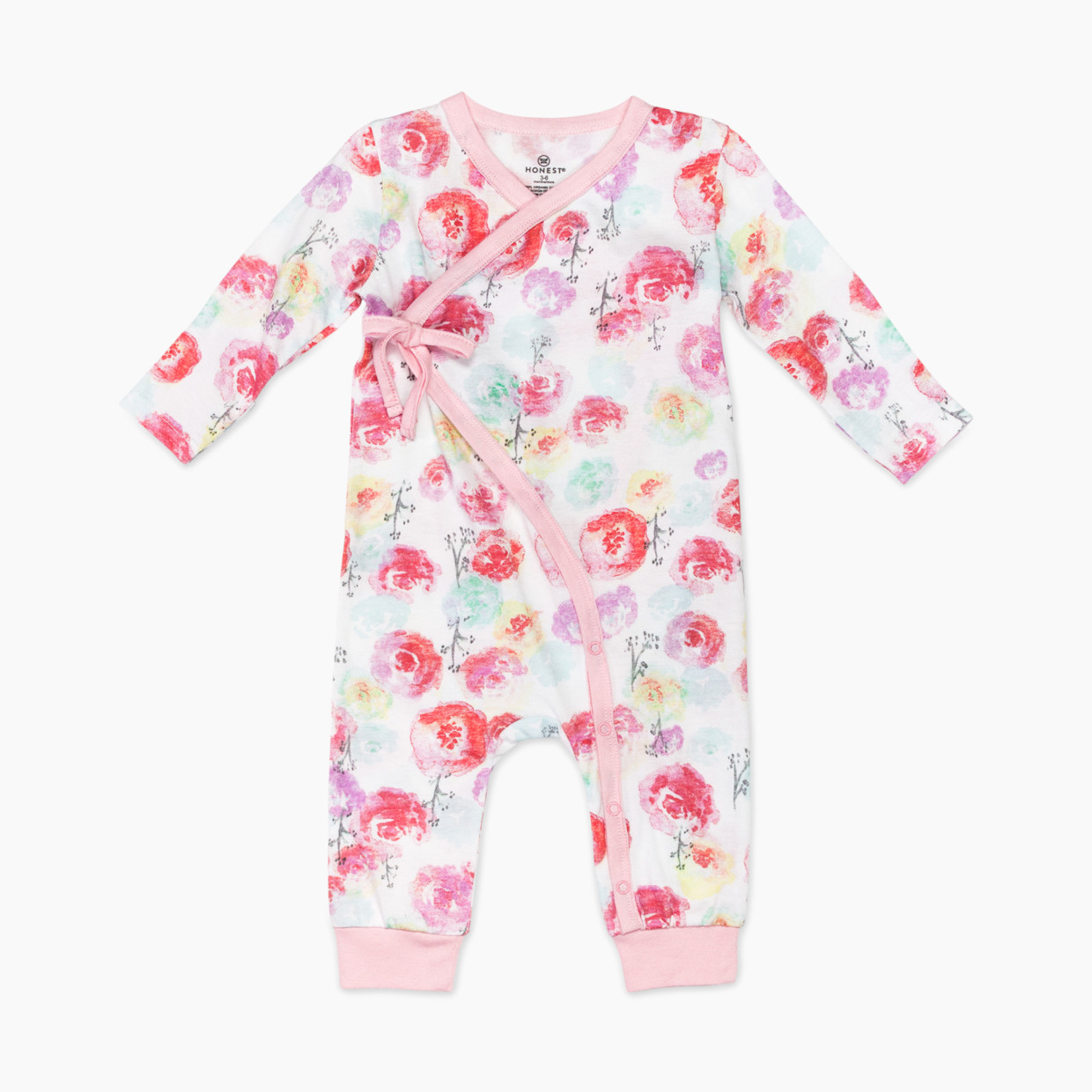 Honest Baby Clothing Organic Cotton Side Tie Coverall - Rose Blossom, Nb.