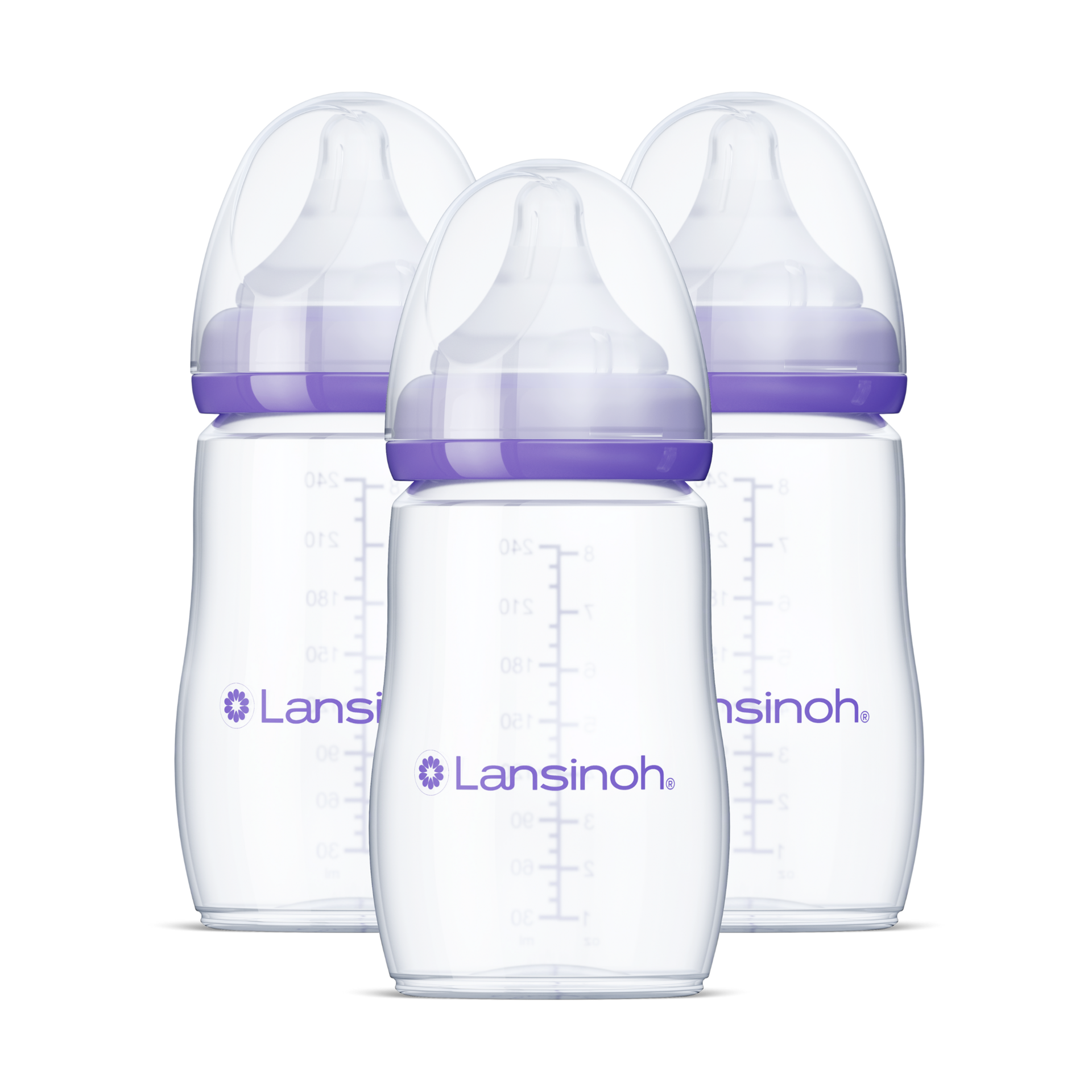 Lansinoh Anti-Colic Baby Bottles for Breastfeeding Babies, 8 Ounces, 3 Count, Includes 3 Medium Flow Nipples, Size M