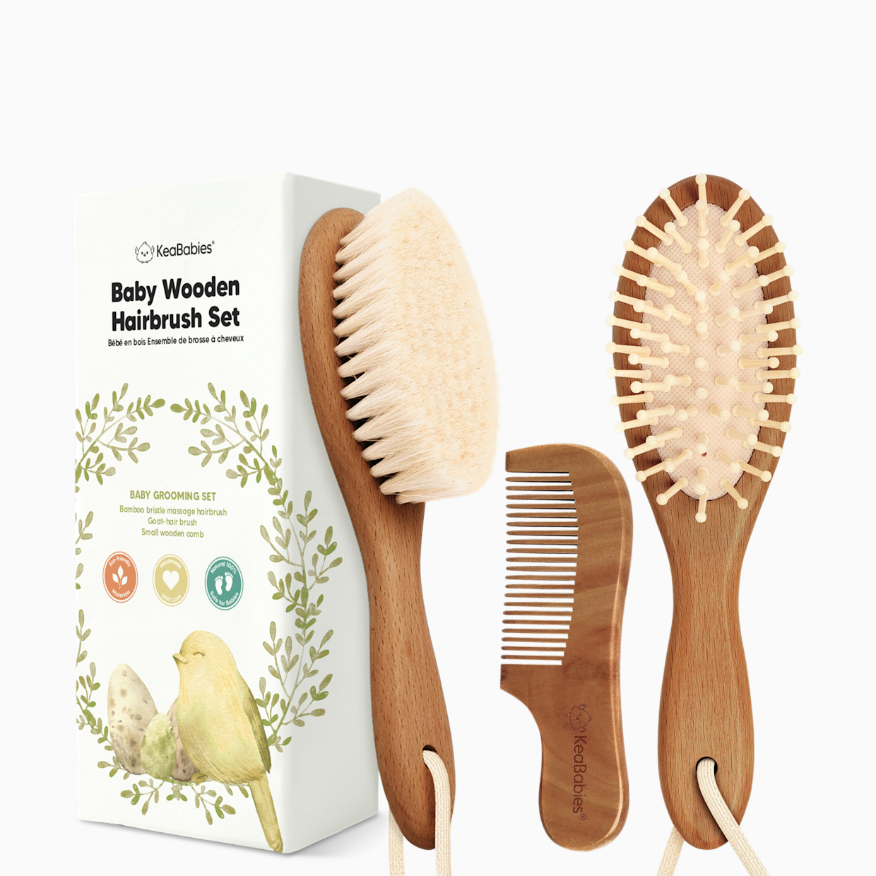 KeaBabies Baby Hairbrush Set - Dark Walnut.