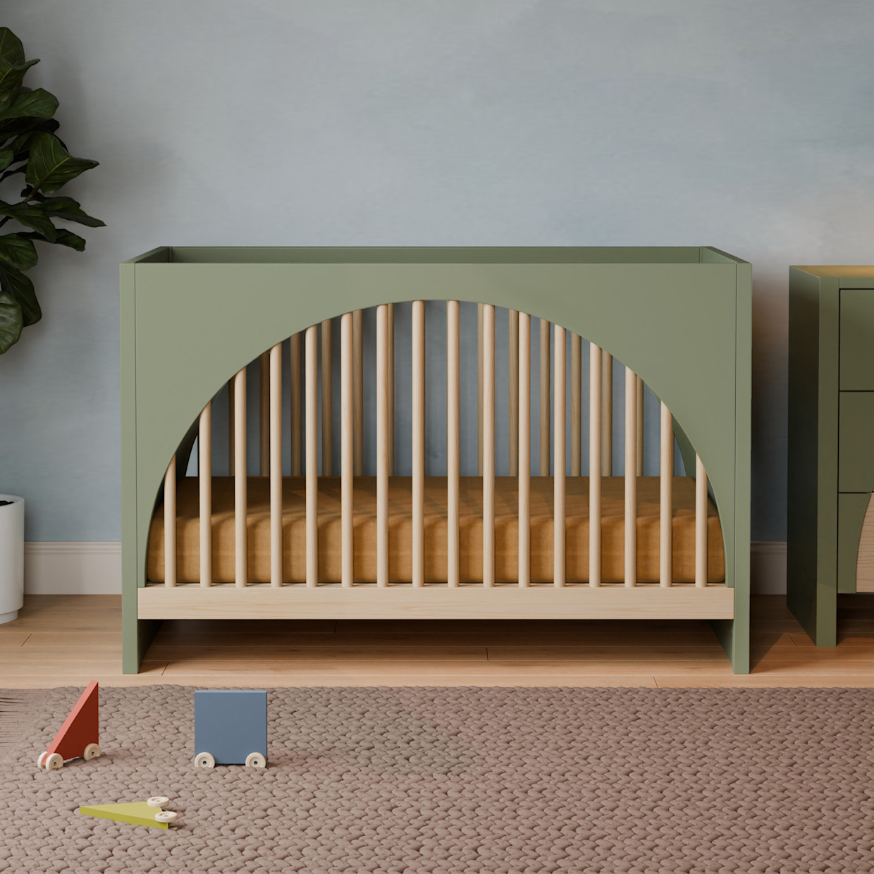babyletto Moab 3-in-1 Convertible Crib - Olive/Ash.