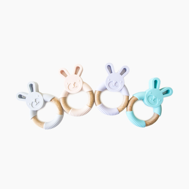 Loulou Lollipop Bunny Silicone and Wood Teething Ring - Blush Pink.