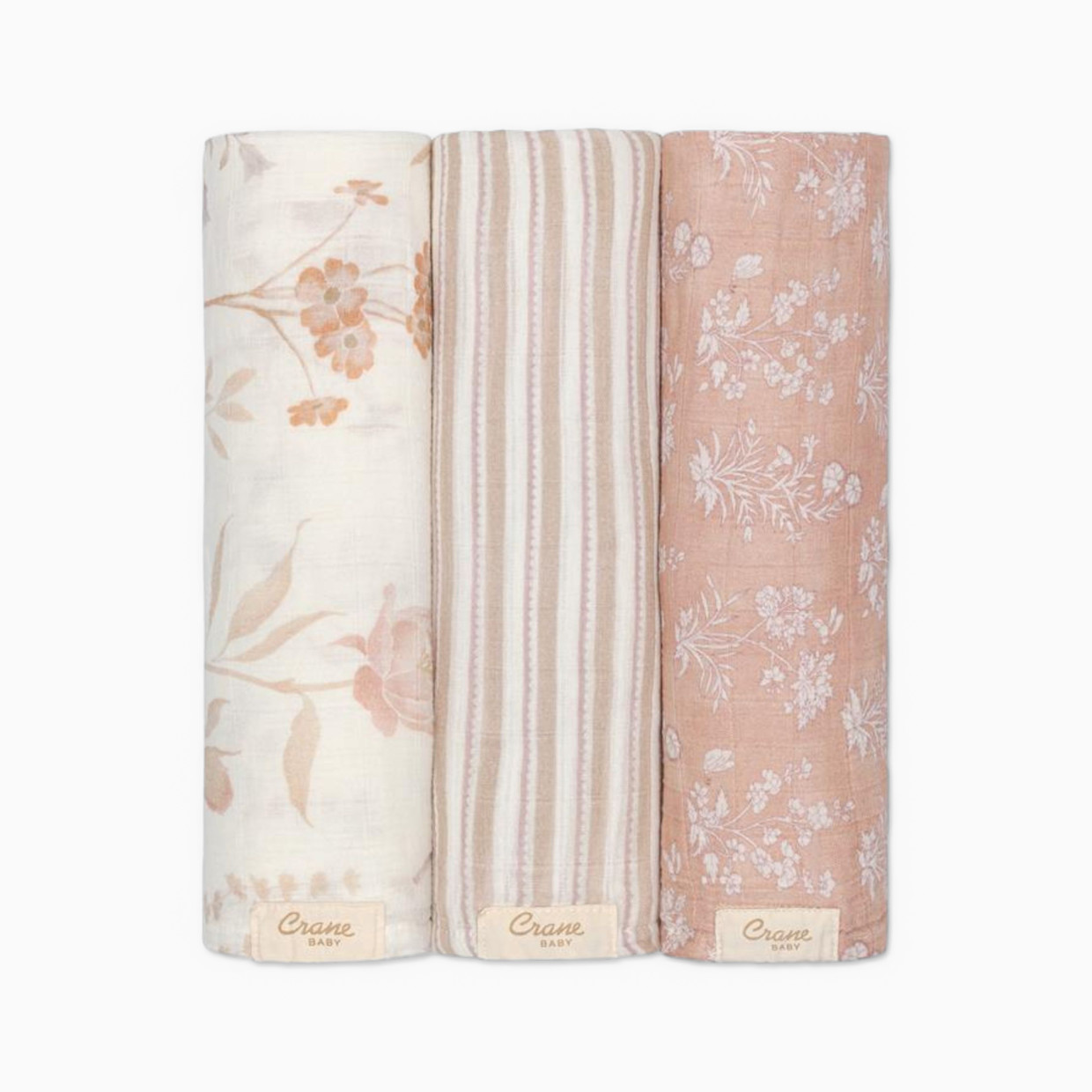 Crane Baby Cotton Muslin Swaddles (3 Pack) - Violet Floral.