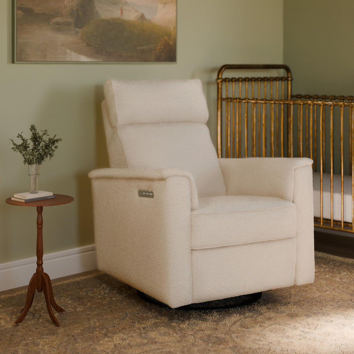 Namesake Willa Plus Power Glider Recliner w/ Power Headrest - Performance Ivory Boucle.