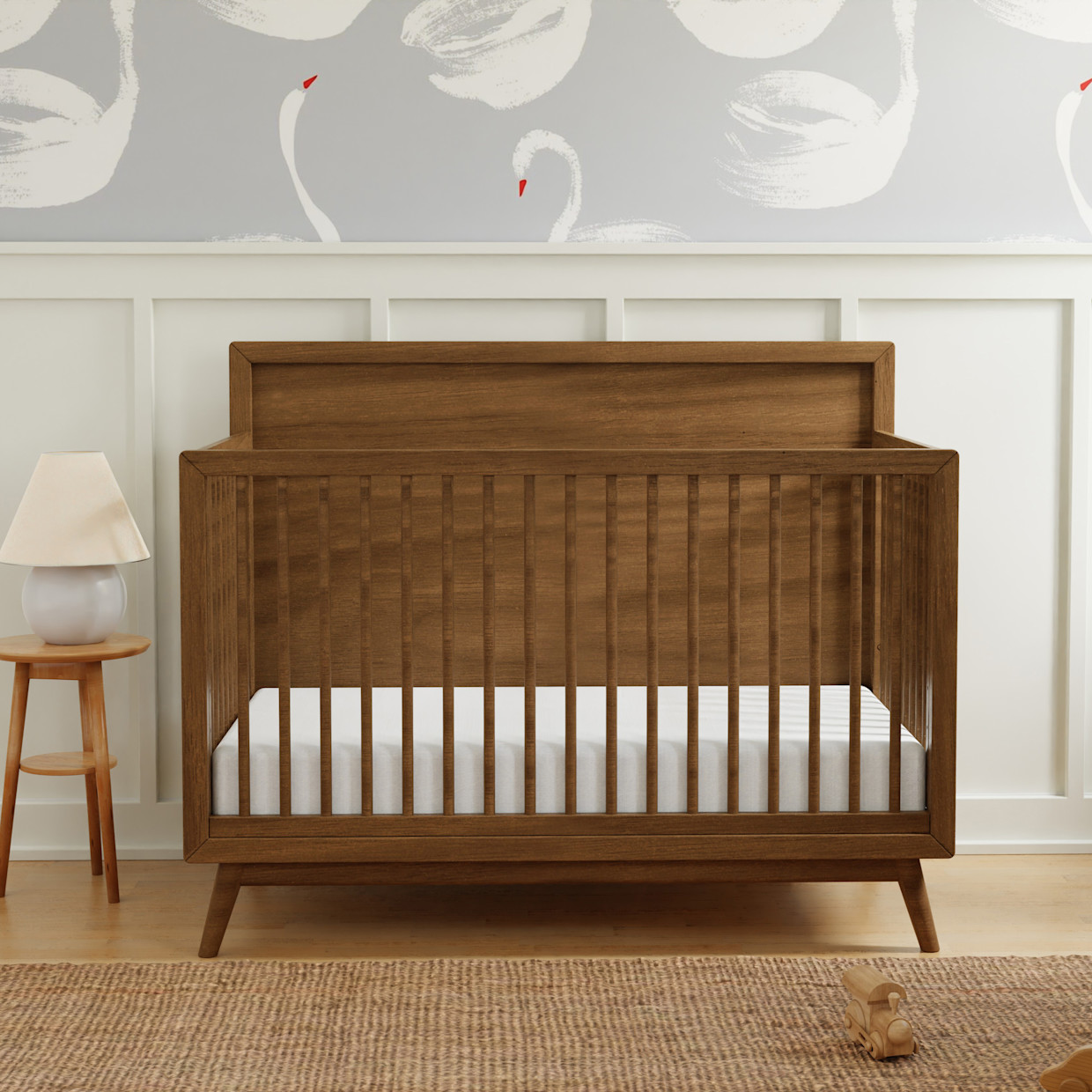 babyletto Palma 4-in-1 Convertible Crib with Toddler Bed Conversion Kit - Natural Walnut.
