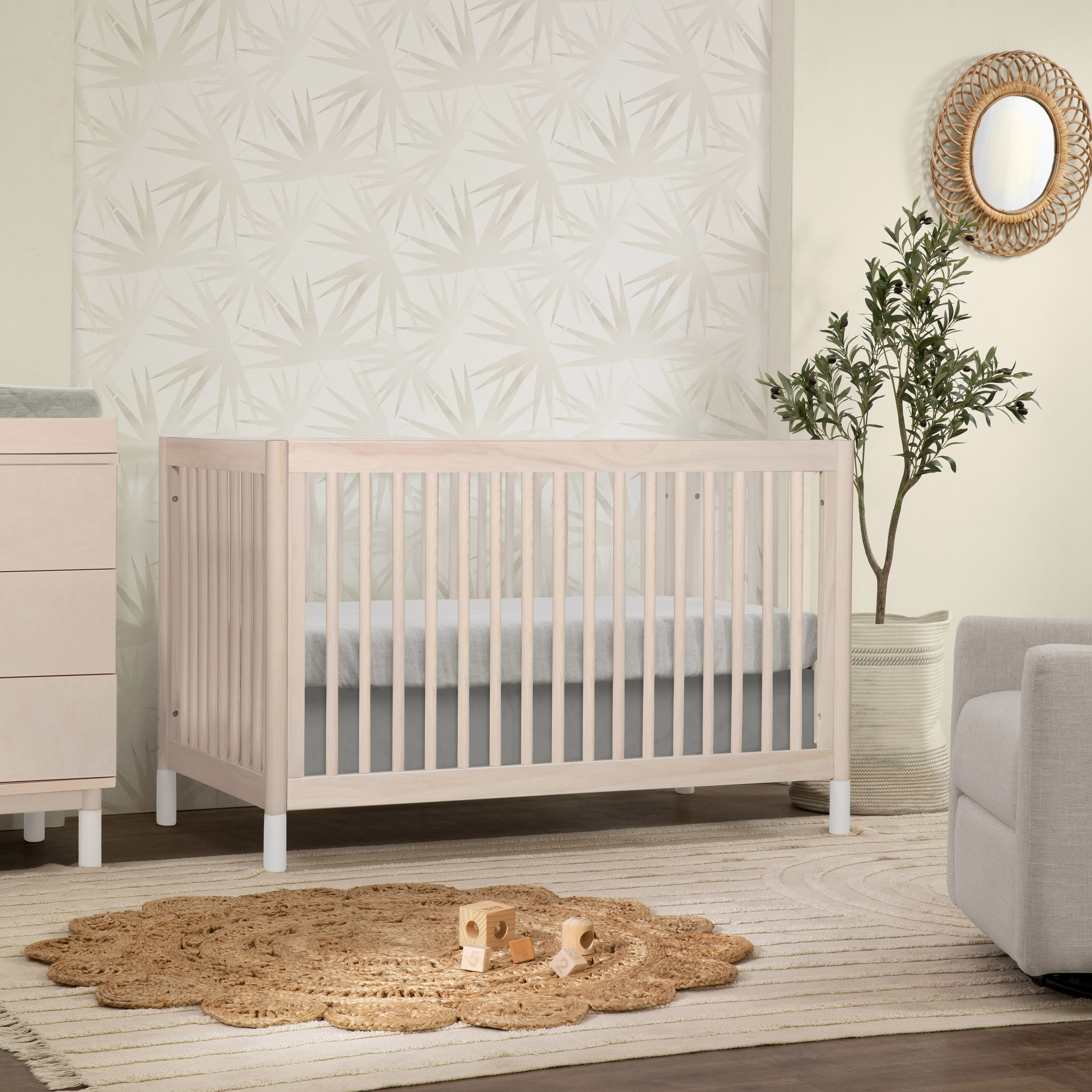 babyletto Gelato 4-in-1 Convertible Crib with Toddler Bed Conversion Kit - Washed Natural/White.