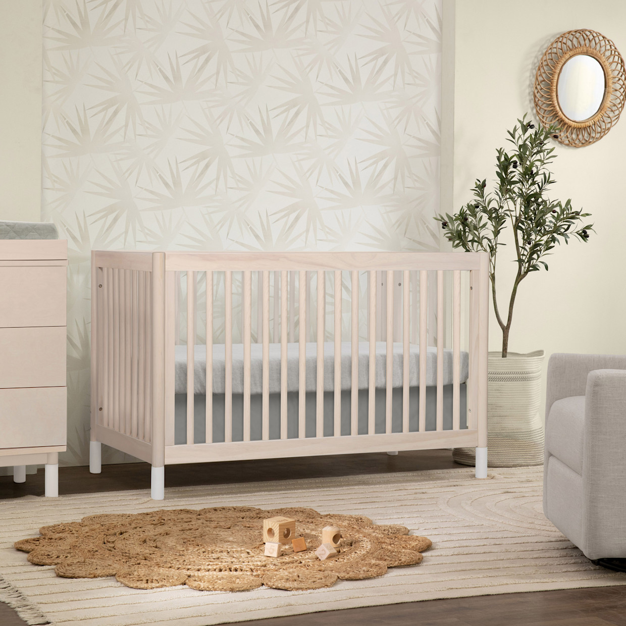babyletto Gelato 4-in-1 Convertible Crib with Toddler Bed Conversion Kit - Washed Natural/White.